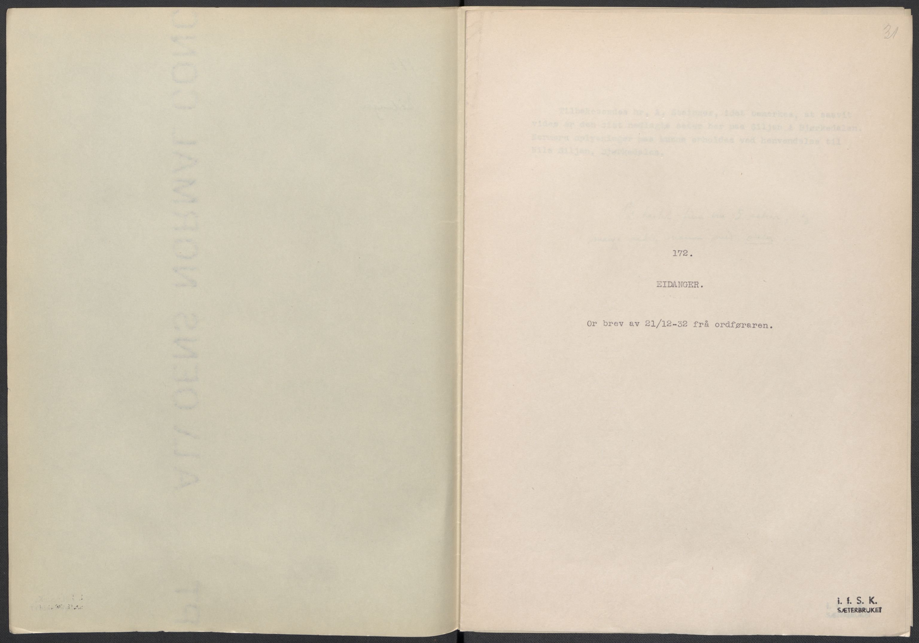 Instituttet for sammenlignende kulturforskning, AV/RA-PA-0424/F/Fc/L0007/0001: Eske B7: / Telemark (perm XVI), 1934-1936, p. 31