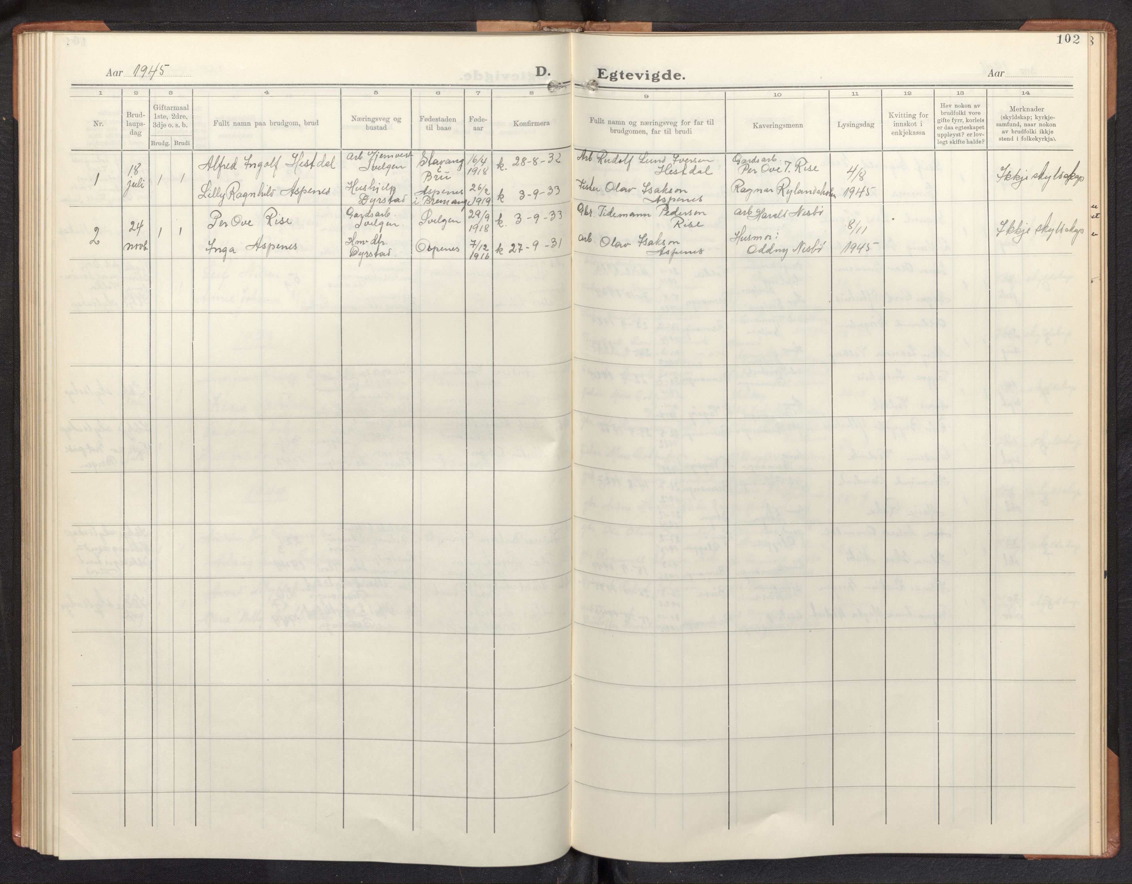 Davik sokneprestembete, AV/SAB-A-79701/H/Hab/Habb/L0002: Parish register (copy) no. B 2, 1929-1951, p. 101b-102a