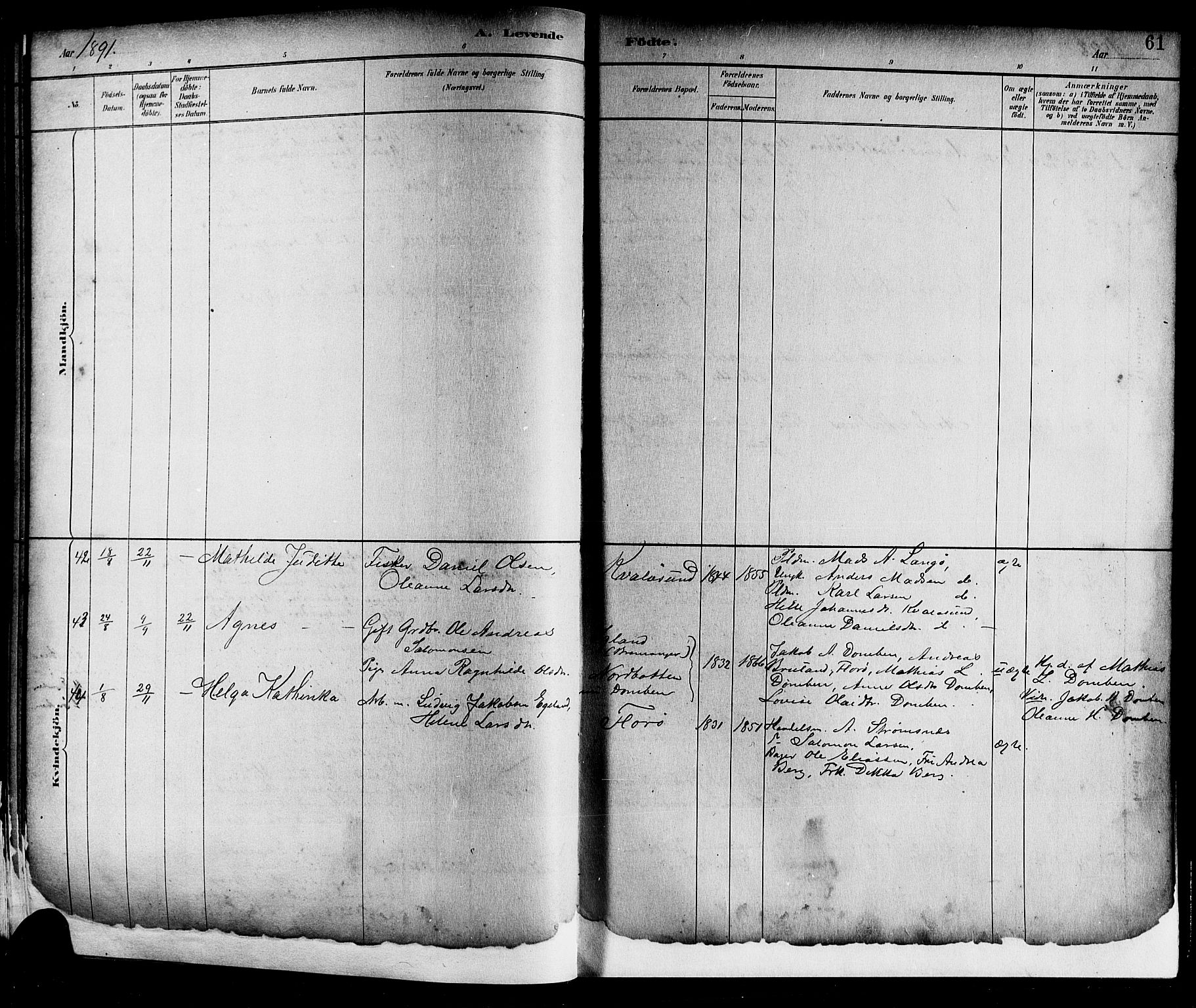 Kinn sokneprestembete, SAB/A-80801/H/Hab/Haba/L0002: Parish register (copy) no. A 2, 1882-1906, p. 61
