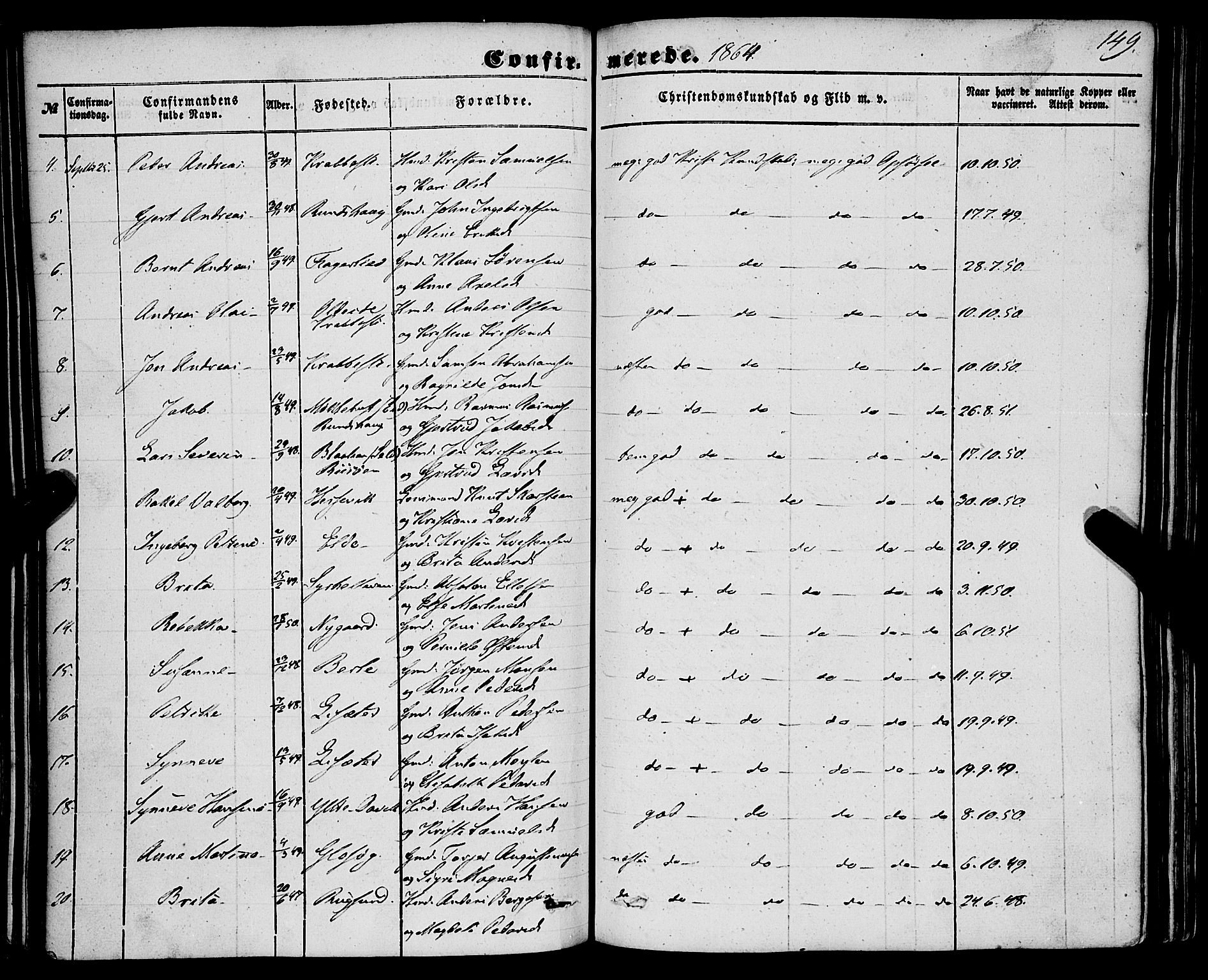 Davik sokneprestembete, SAB/A-79701/H/Haa/Haaa/L0005: Parish register (official) no. A 5, 1850-1866, p. 149