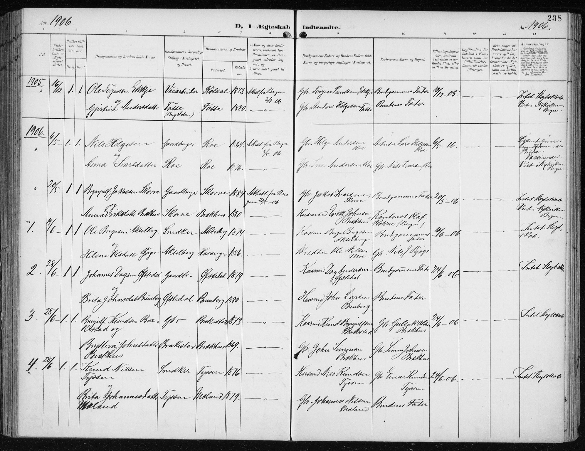 Evanger sokneprestembete, SAB/A-99924: Parish register (official) no. A  3, 1900-1930, p. 238