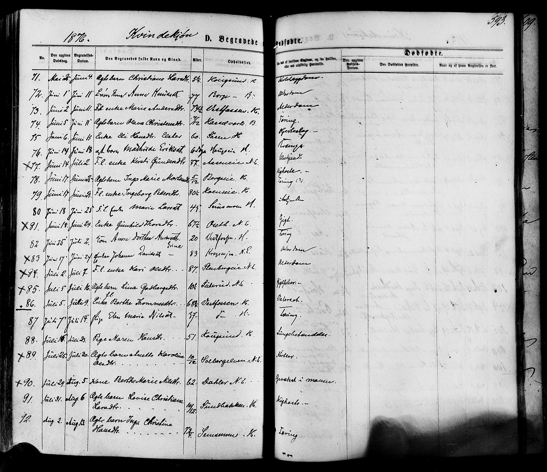 Eiker kirkebøker, SAKO/A-4/F/Fa/L0017: Parish register (official) no. I 17, 1869-1877, p. 593