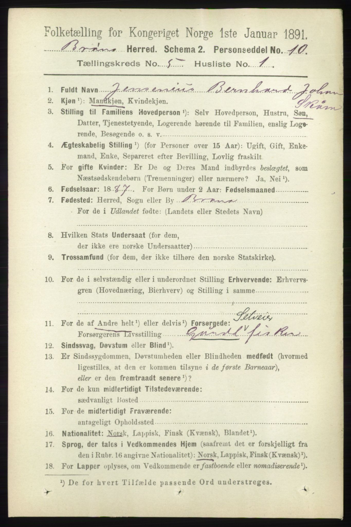 RA, 1891 census for 1814 Brønnøy, 1891, p. 2472