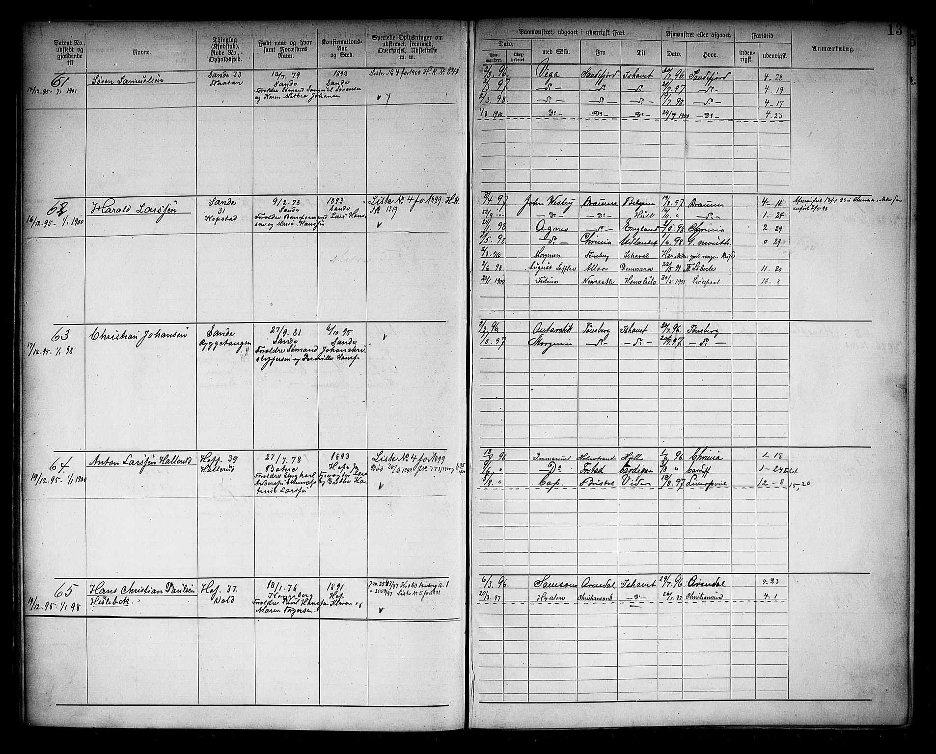 Holmestrand innrulleringskontor, AV/SAKO-A-1151/F/Fb/L0002: Annotasjonsrulle, 1894-1911, p. 16