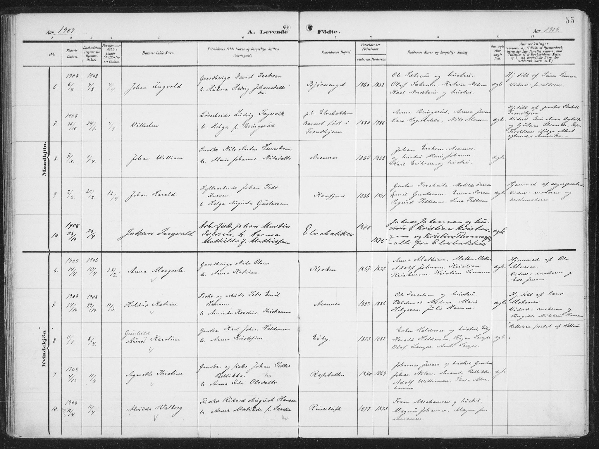 Alta sokneprestkontor, SATØ/S-1338/H/Ha/L0005.kirke: Parish register (official) no. 5, 1904-1918, p. 55