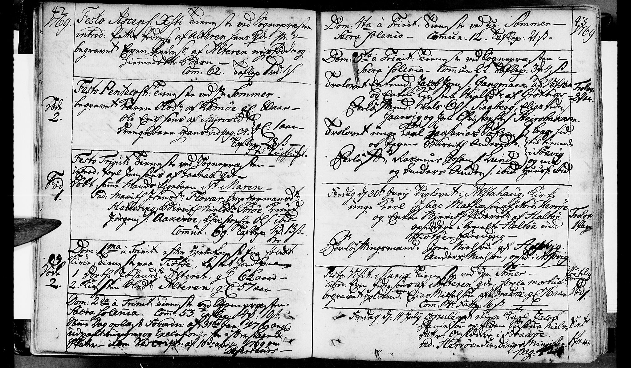 Ministerialprotokoller, klokkerbøker og fødselsregistre - Nordland, AV/SAT-A-1459/830/L0436: Parish register (official) no. 830A05 /1, 1737-1804, p. 42-43