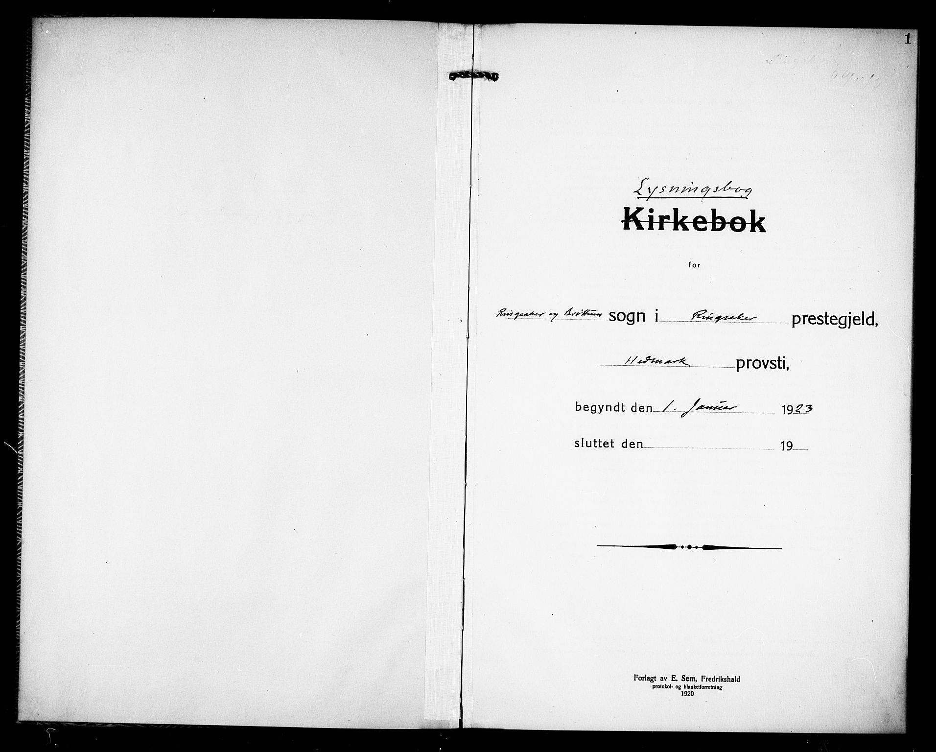 Ringsaker prestekontor, SAH/PREST-014/N/Na/L0003: Banns register no. 3, 1923-1925, p. 0-1