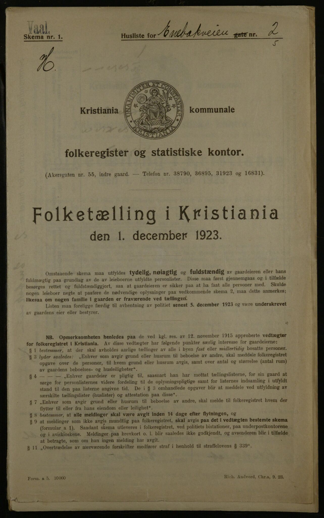 OBA, Municipal Census 1923 for Kristiania, 1923, p. 23442