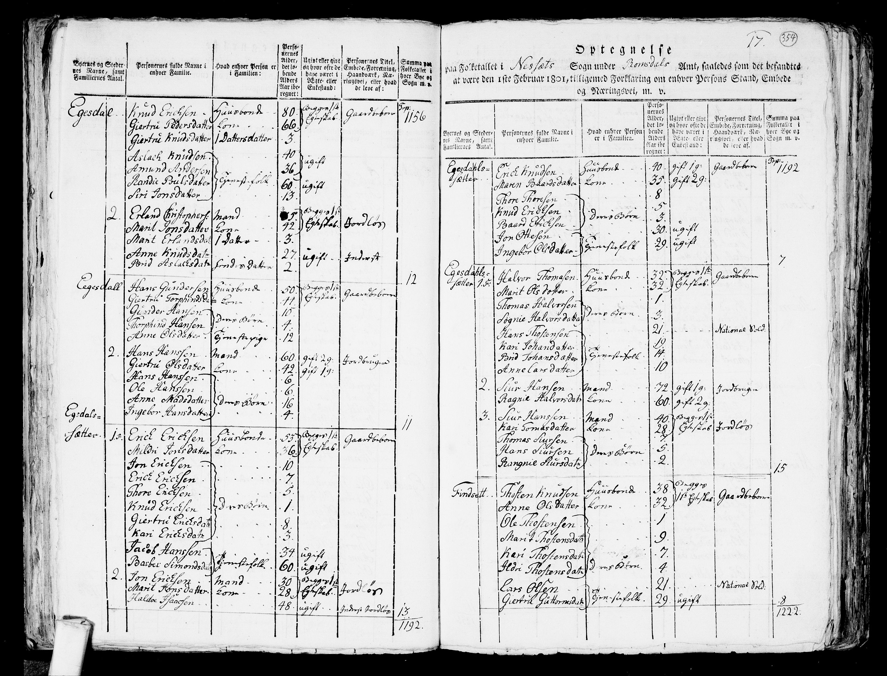 RA, 1801 census for 1543P Nesset, 1801, p. 353b-354a