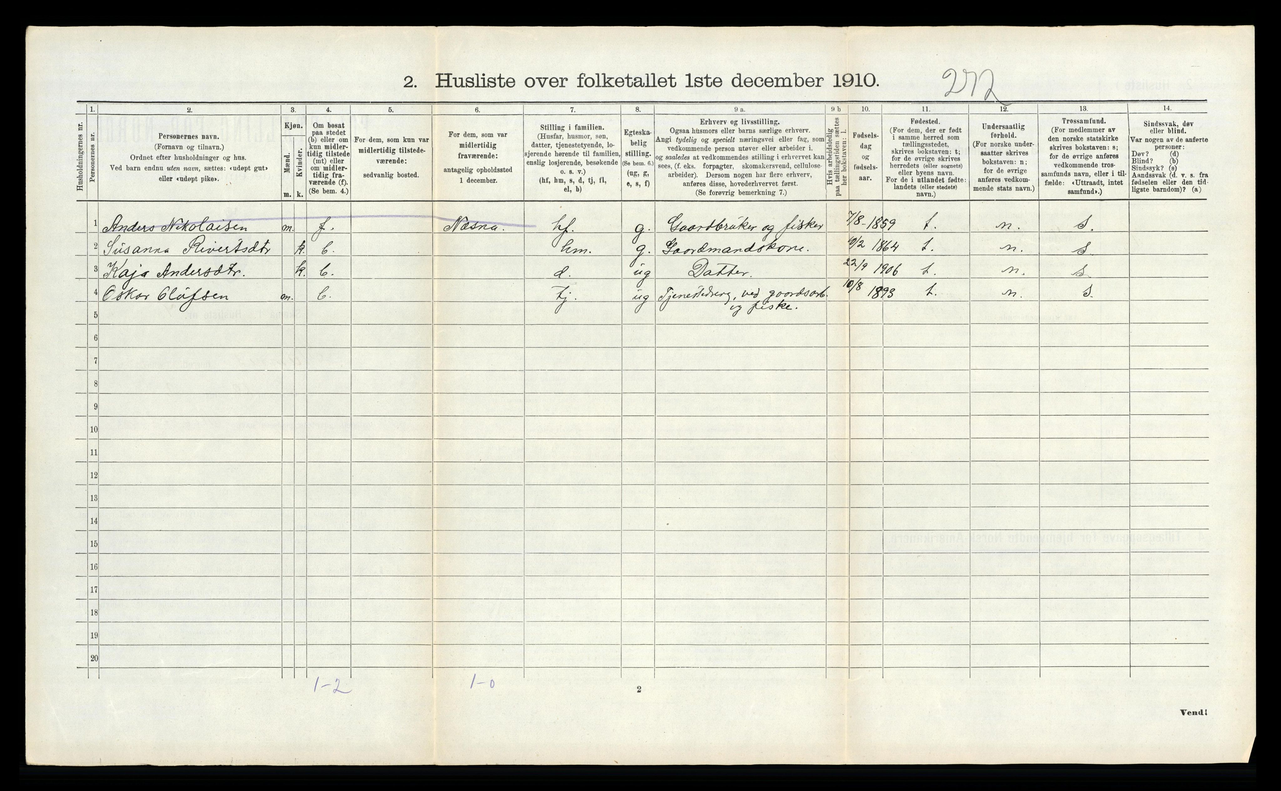 RA, 1910 census for Stamnes, 1910, p. 885