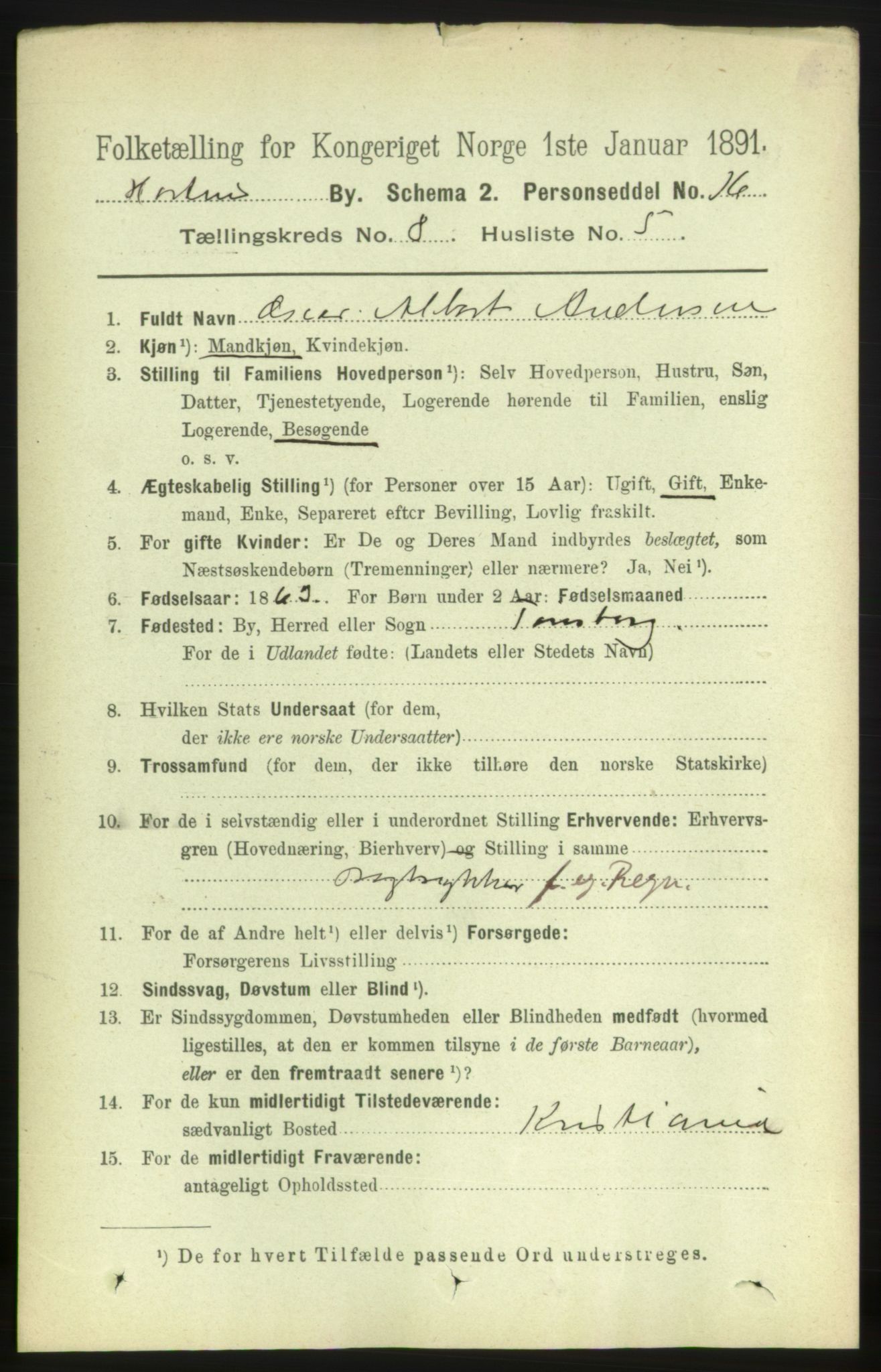 RA, 1891 census for 0703 Horten, 1891, p. 4975