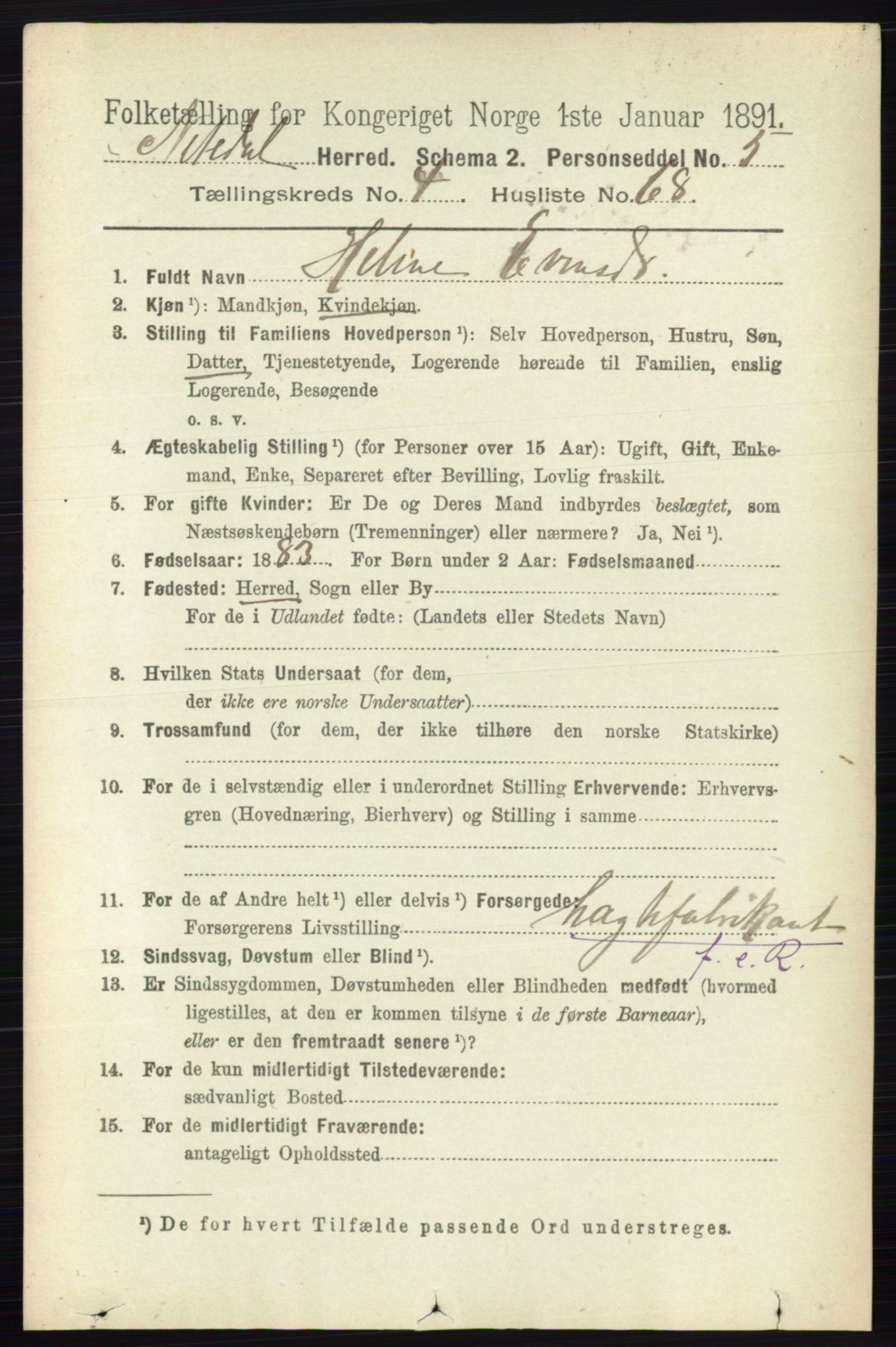 RA, 1891 census for 0233 Nittedal, 1891, p. 2067