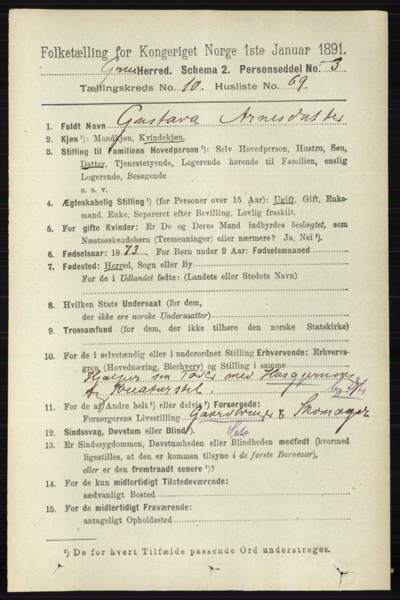 RA, 1891 census for 0423 Grue, 1891, p. 5810