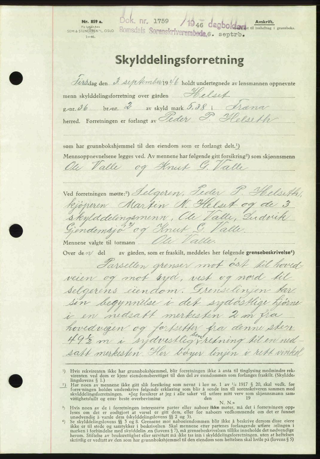 Romsdal sorenskriveri, AV/SAT-A-4149/1/2/2C: Mortgage book no. A20, 1946-1946, Diary no: : 1759/1946