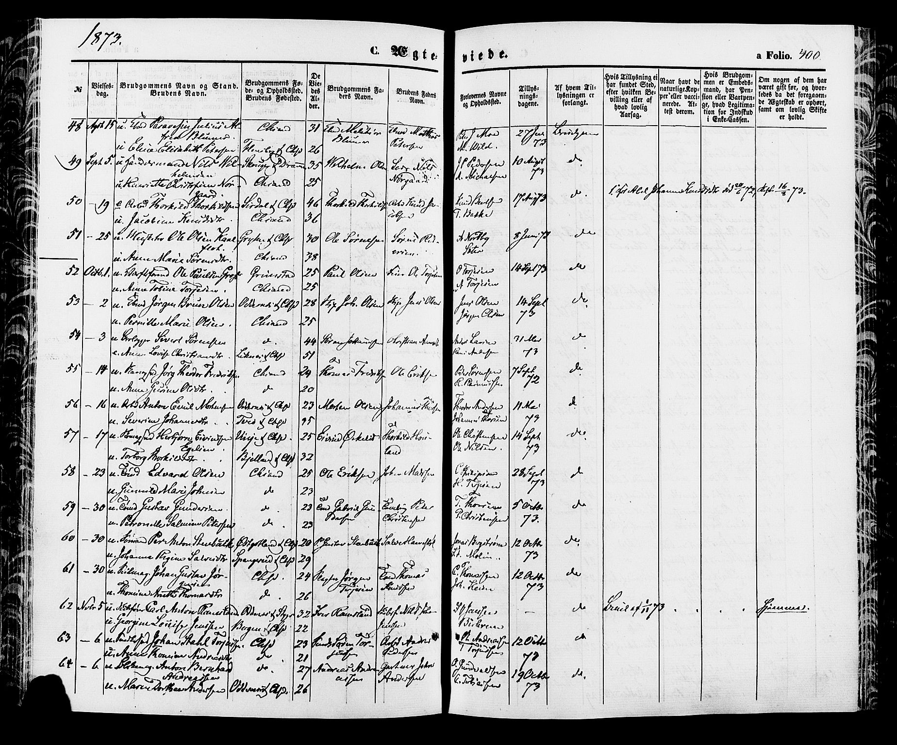 Kristiansand domprosti, SAK/1112-0006/F/Fa/L0015: Parish register (official) no. A 15, 1867-1880, p. 400