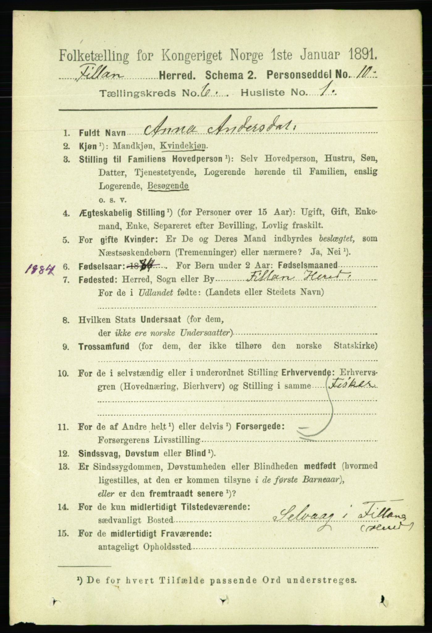 RA, 1891 census for 1616 Fillan, 1891, p. 1269