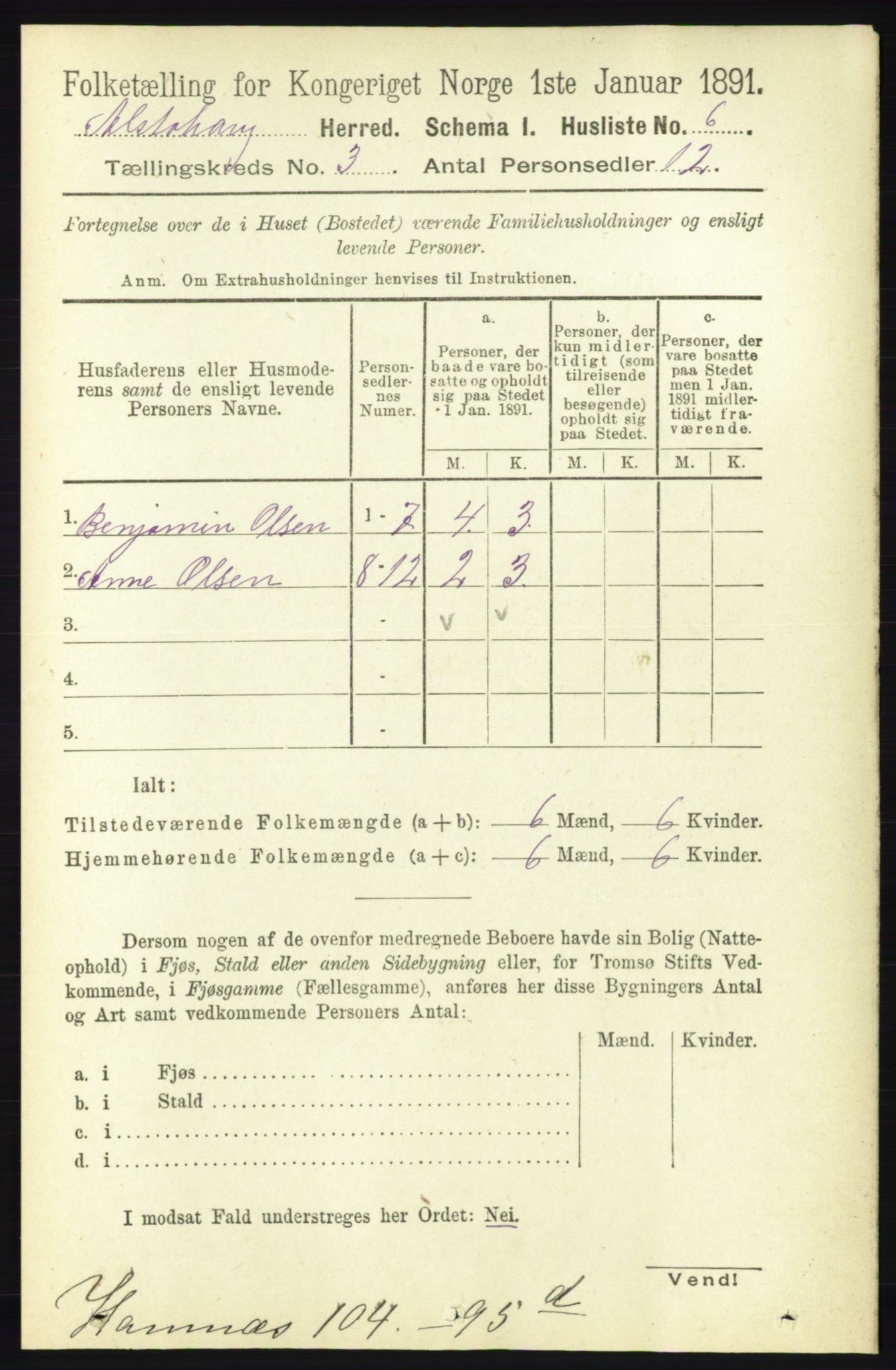 RA, 1891 census for 1820 Alstahaug, 1891, p. 1041