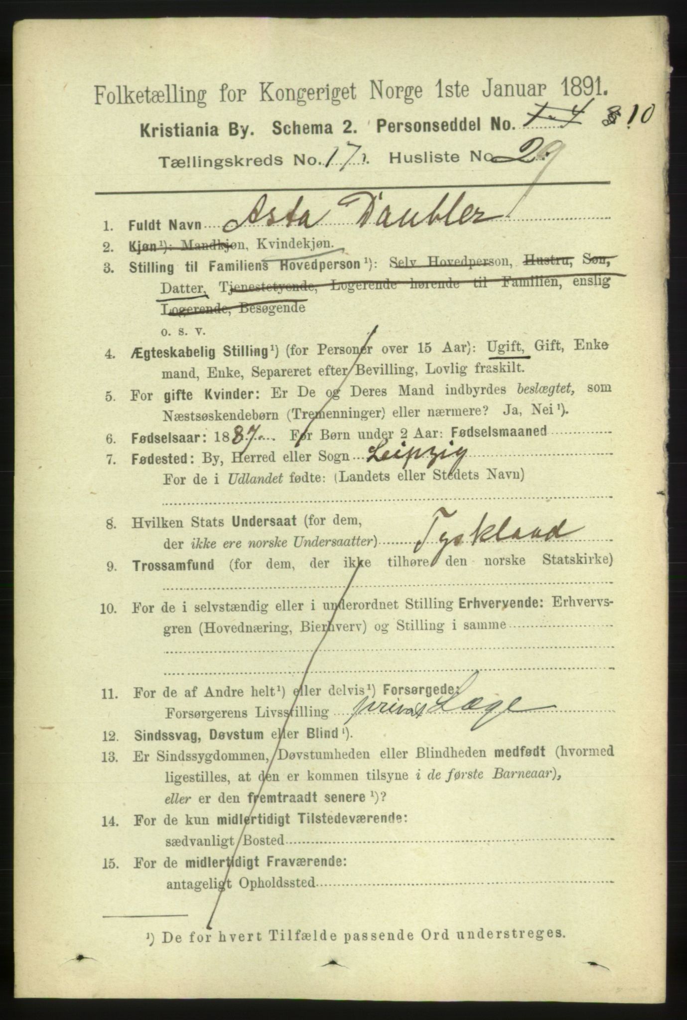 RA, 1891 census for 0301 Kristiania, 1891, p. 8827