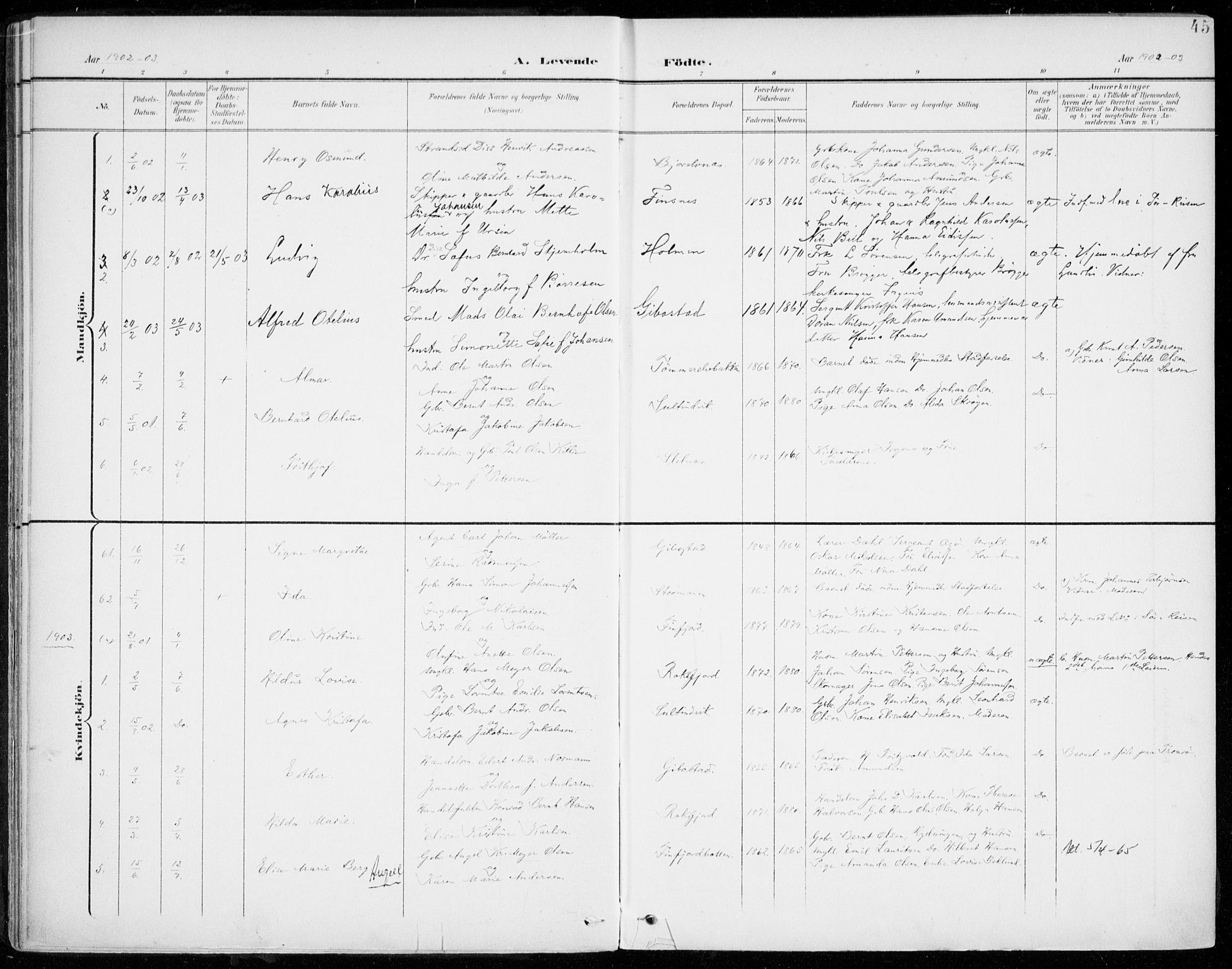 Lenvik sokneprestembete, SATØ/S-1310/H/Ha/Haa/L0014kirke: Parish register (official) no. 14, 1899-1909, p. 45