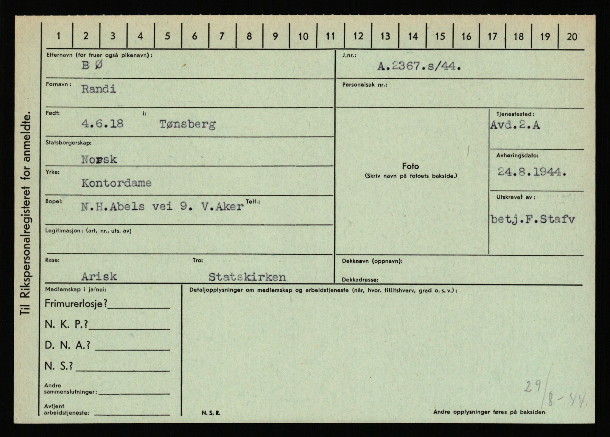 Statspolitiet - Hovedkontoret / Osloavdelingen, AV/RA-S-1329/C/Ca/L0003: Brechan - Eichinger	, 1943-1945, p. 1408