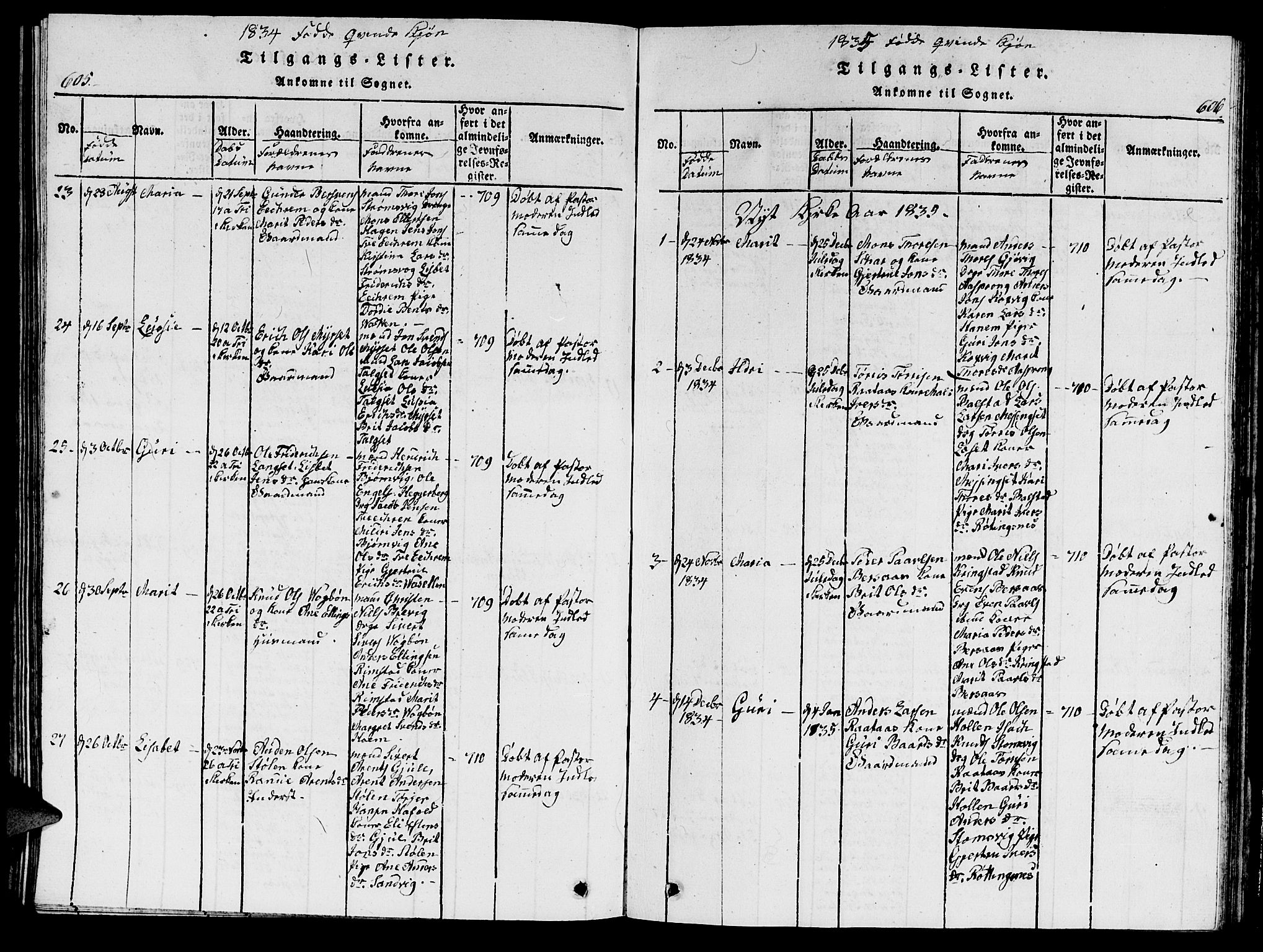 Ministerialprotokoller, klokkerbøker og fødselsregistre - Møre og Romsdal, AV/SAT-A-1454/586/L0990: Parish register (copy) no. 586C01, 1819-1837, p. 605-606