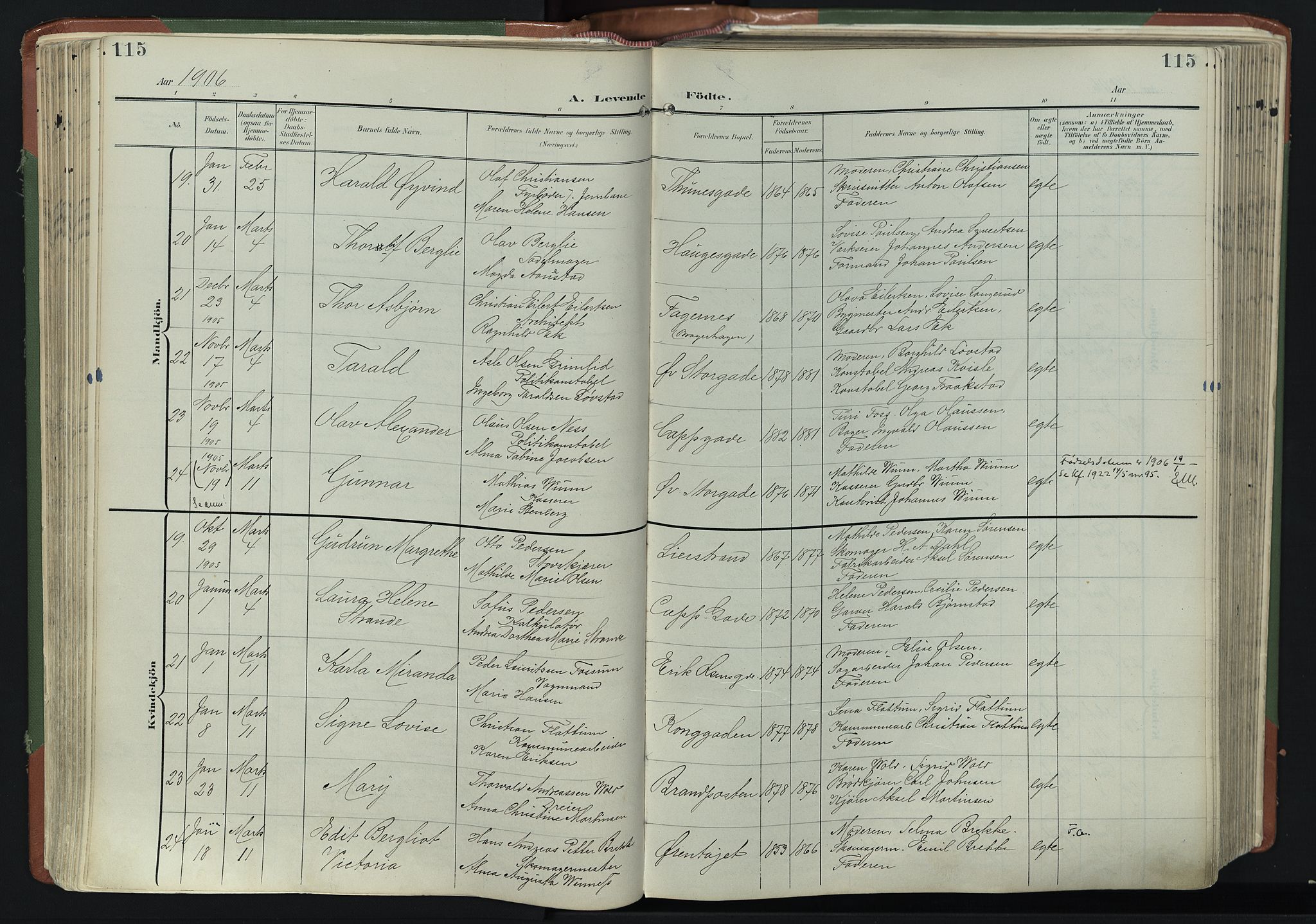 Bragernes kirkebøker, AV/SAKO-A-6/F/Fb/L0009: Parish register (official) no. II 9, 1902-1911, p. 115