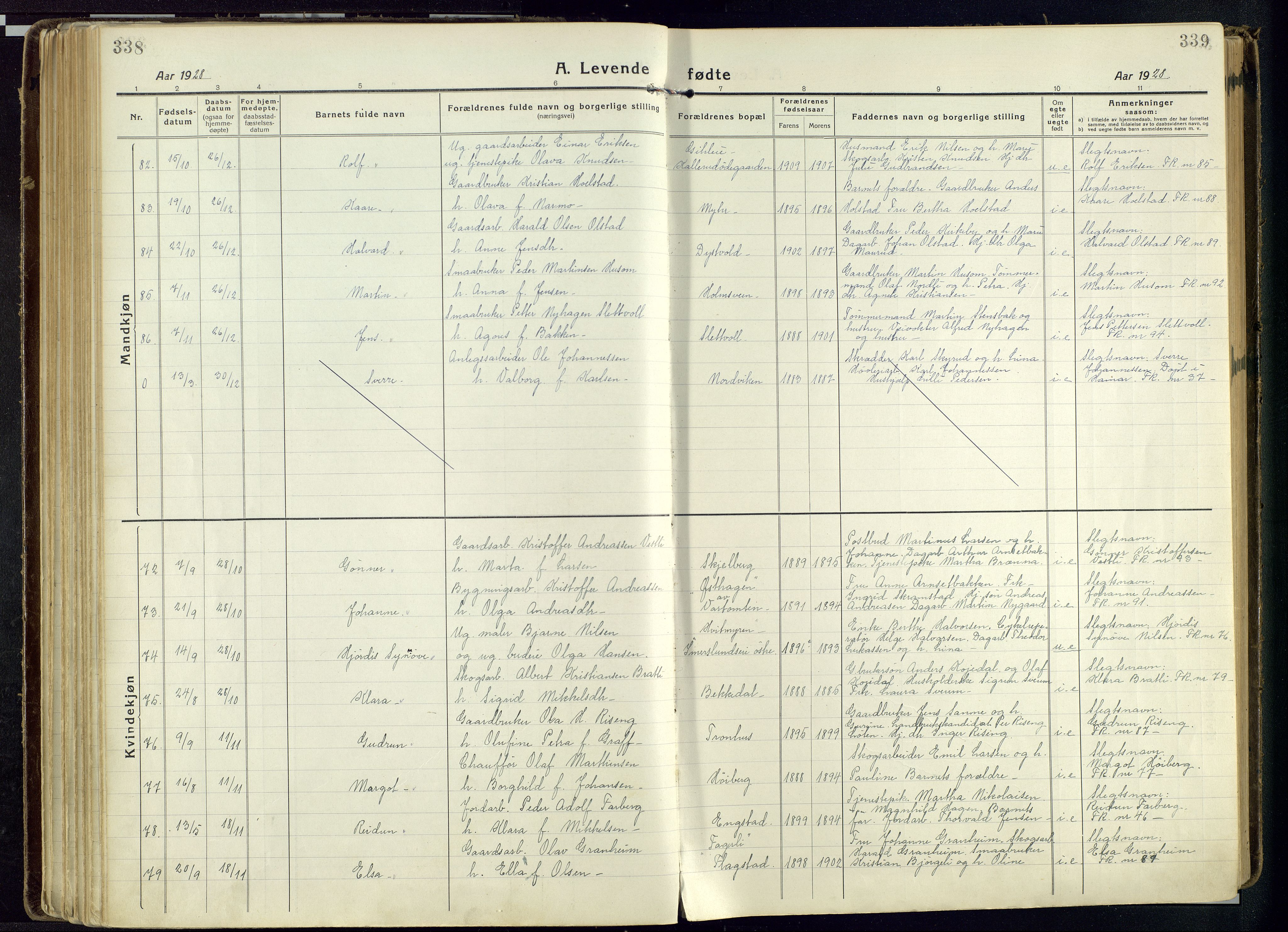 Vang prestekontor, Hedmark, AV/SAH-PREST-008/H/Ha/Haa/L0022: Parish register (official) no. 22, 1918-1944, p. 338-339