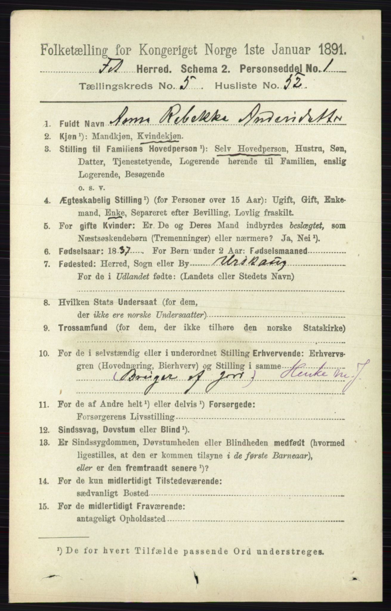 RA, 1891 census for 0227 Fet, 1891, p. 1865