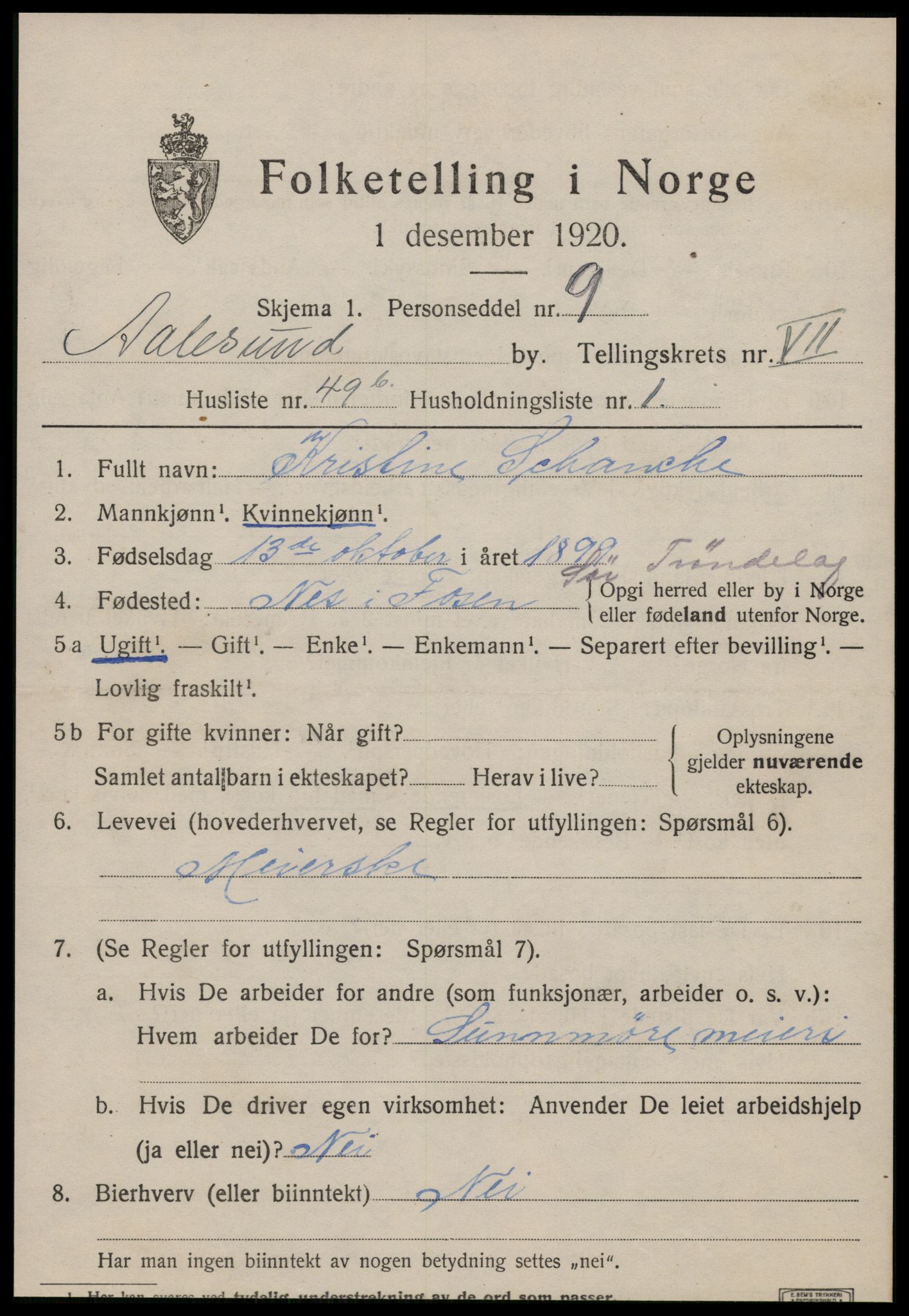 SAT, 1920 census for Ålesund, 1920, p. 21014