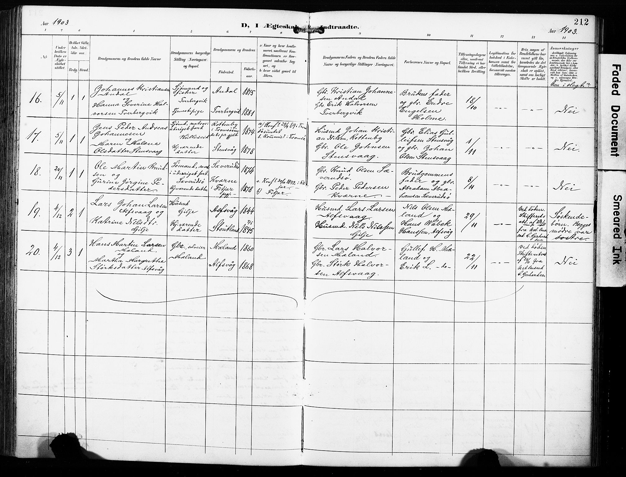 Finnås sokneprestembete, AV/SAB-A-99925/H/Ha/Haa/Haac/L0002: Parish register (official) no. C 2, 1895-1904, p. 212