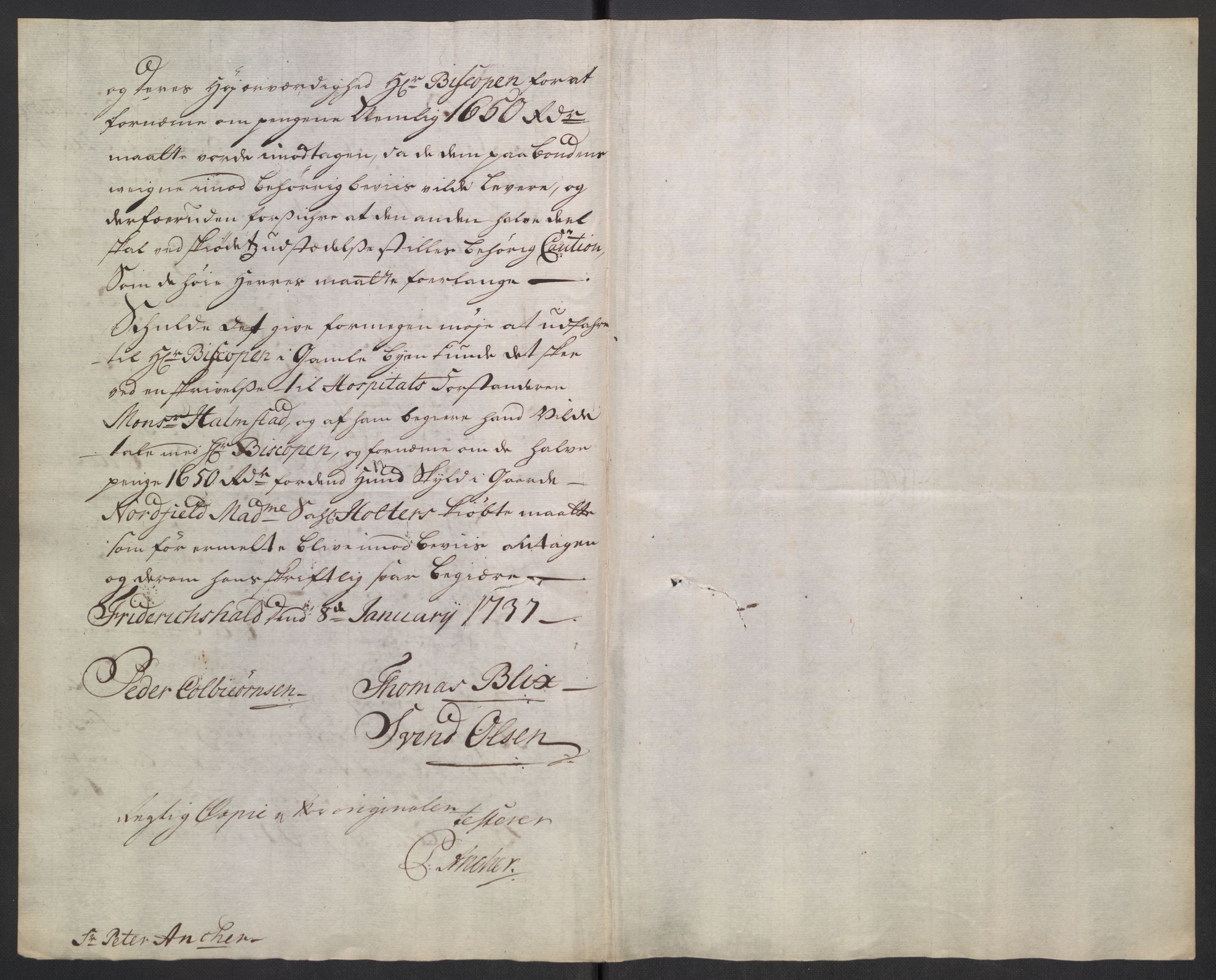 Oslo stiftsdireksjon, AV/SAO-A-11085/K/Kb/L0004/0001: Oslo Hospital / Auksjoner over Hospitalets eiendommer: Korrespondanse, 1737, p. 5