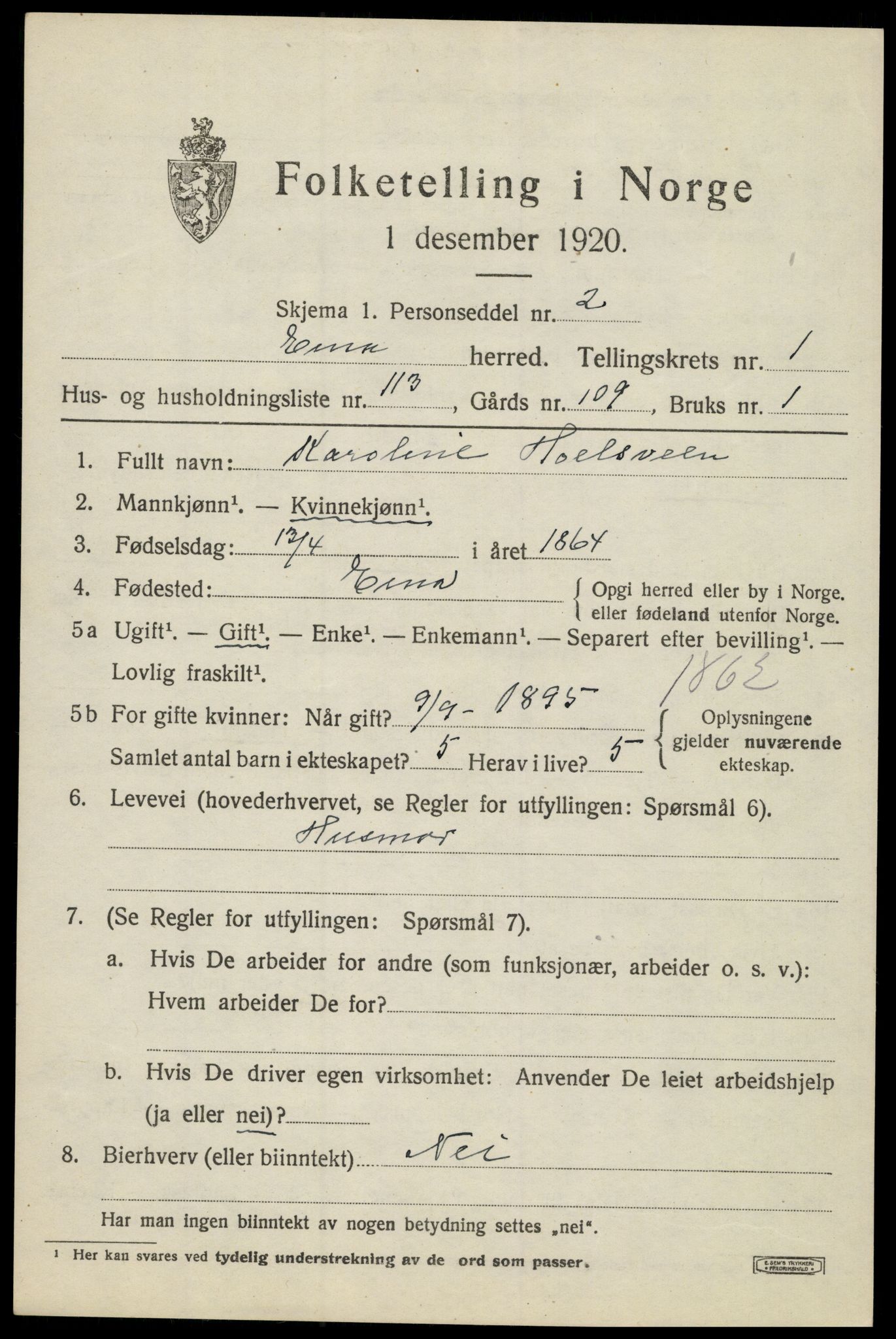 SAH, 1920 census for Eina, 1920, p. 1758