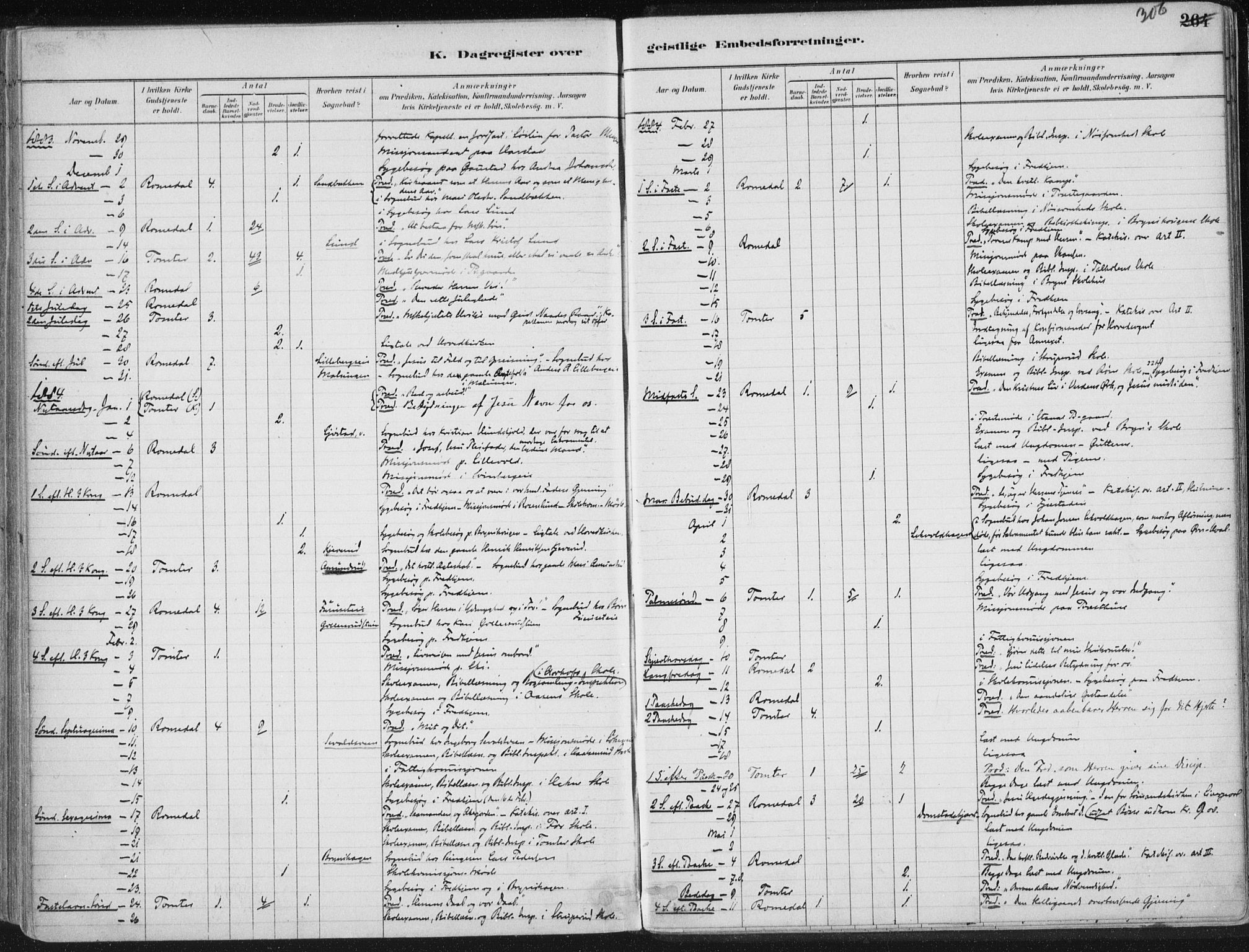 Romedal prestekontor, SAH/PREST-004/K/L0010: Parish register (official) no. 10, 1880-1895, p. 306