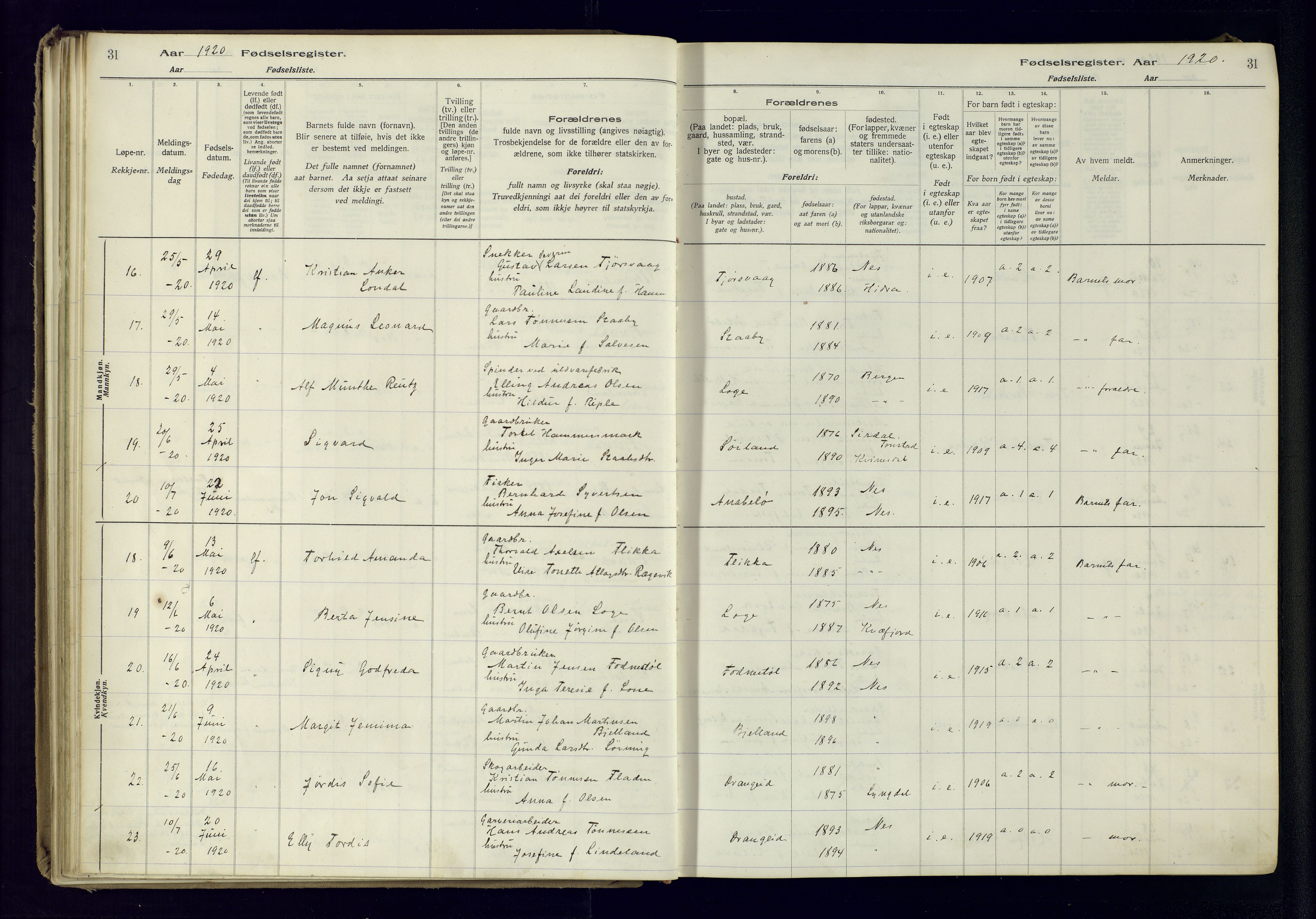 Flekkefjord sokneprestkontor, SAK/1111-0012/J/Ja/L0005: Birth register no. 5, 1916-1950, p. 31