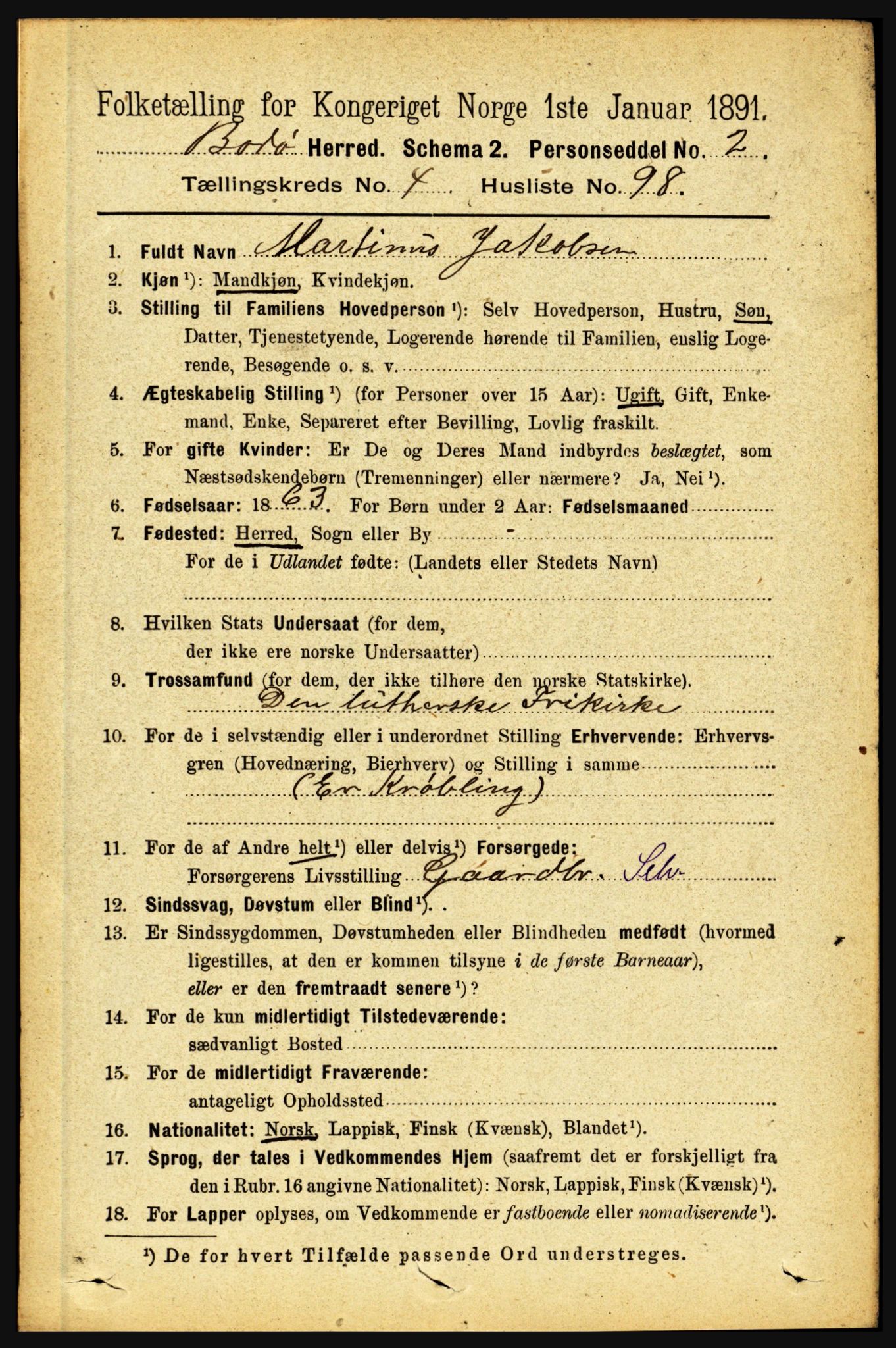 RA, 1891 census for 1843 Bodø, 1891, p. 2836