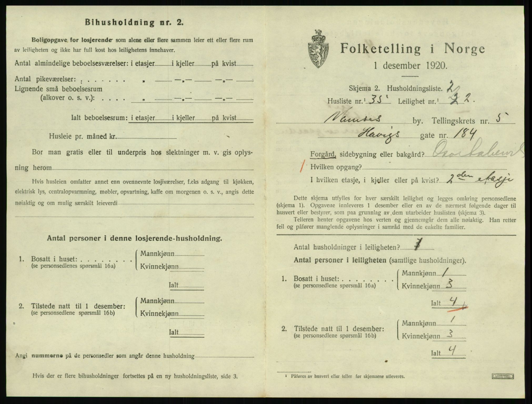 SAT, 1920 census for Namsos, 1920, p. 1741