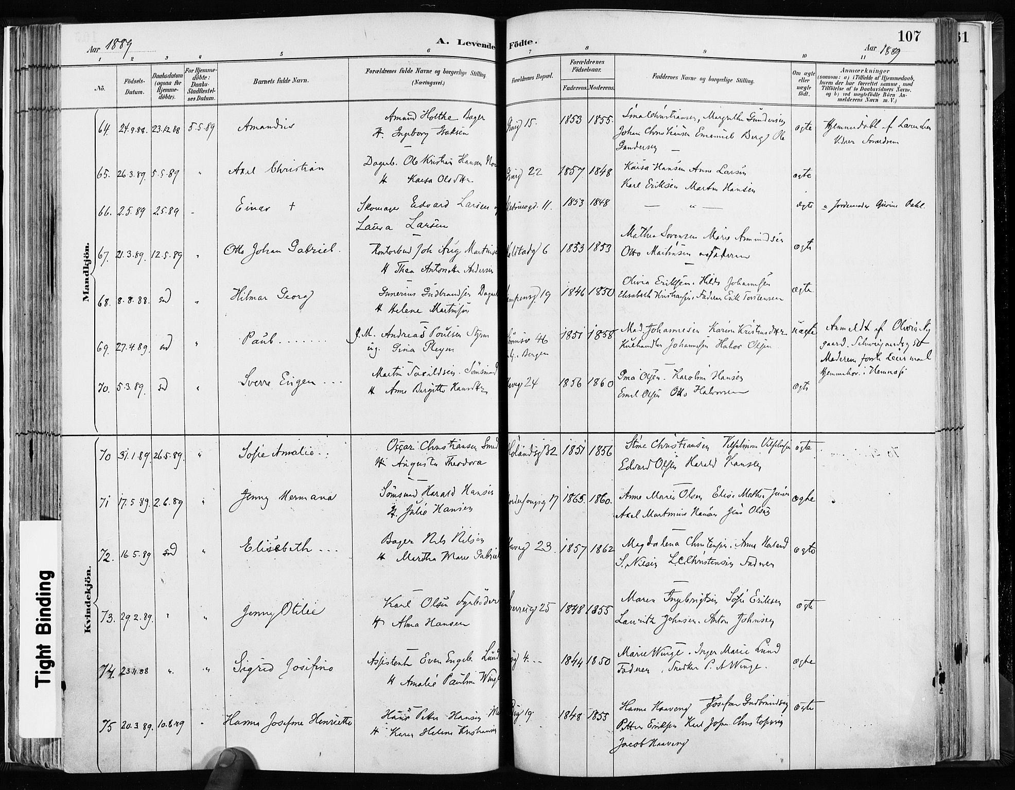 Kampen prestekontor Kirkebøker, AV/SAO-A-10853/F/Fa/L0003: Parish register (official) no. I 3, 1886-1892, p. 107