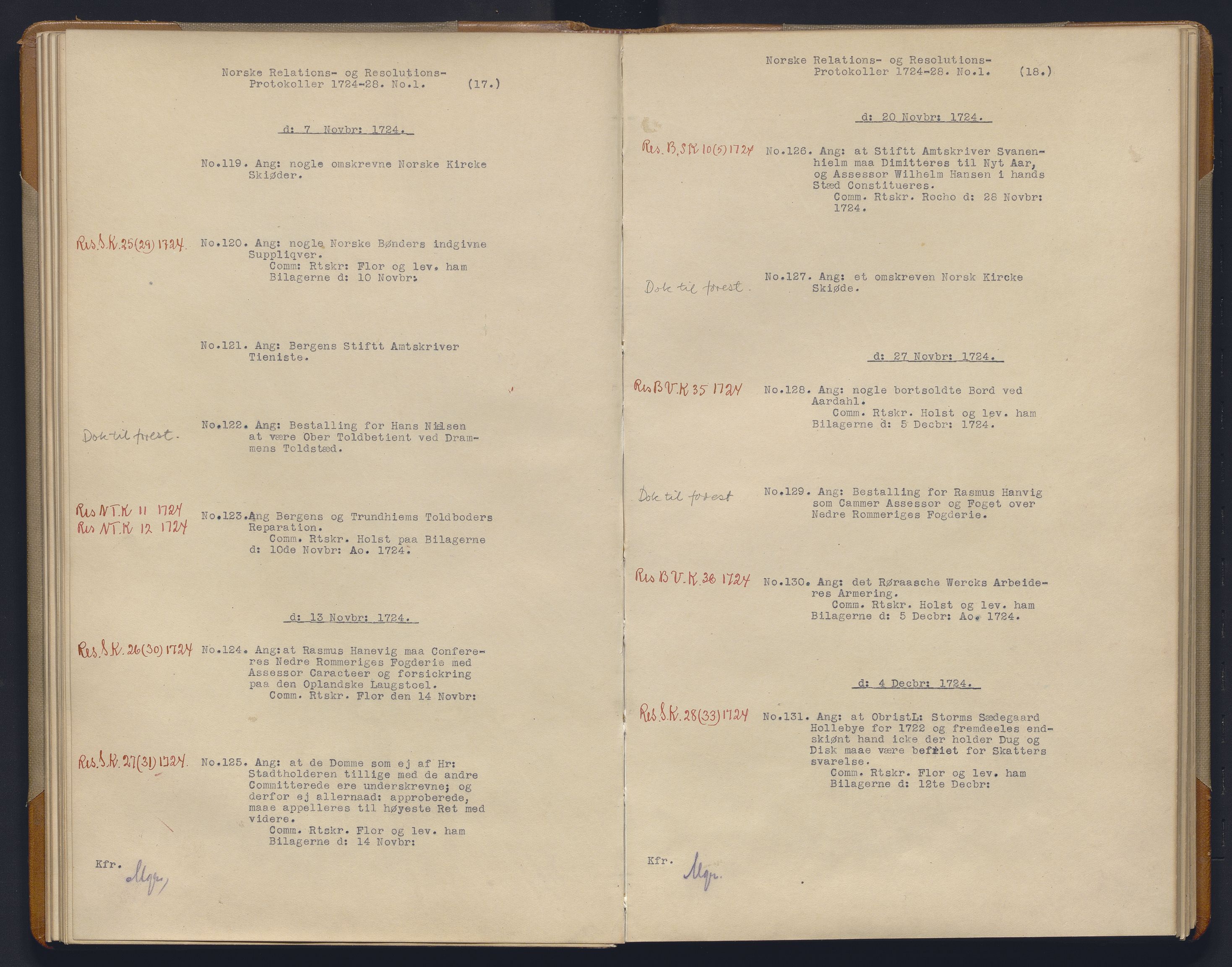 Avskriftsamlingen, AV/RA-EA-4022/F/Fb/L0115: Registratur over norske Relasjons- og resolusjonsprotkoller, 1724-1728, p. 29