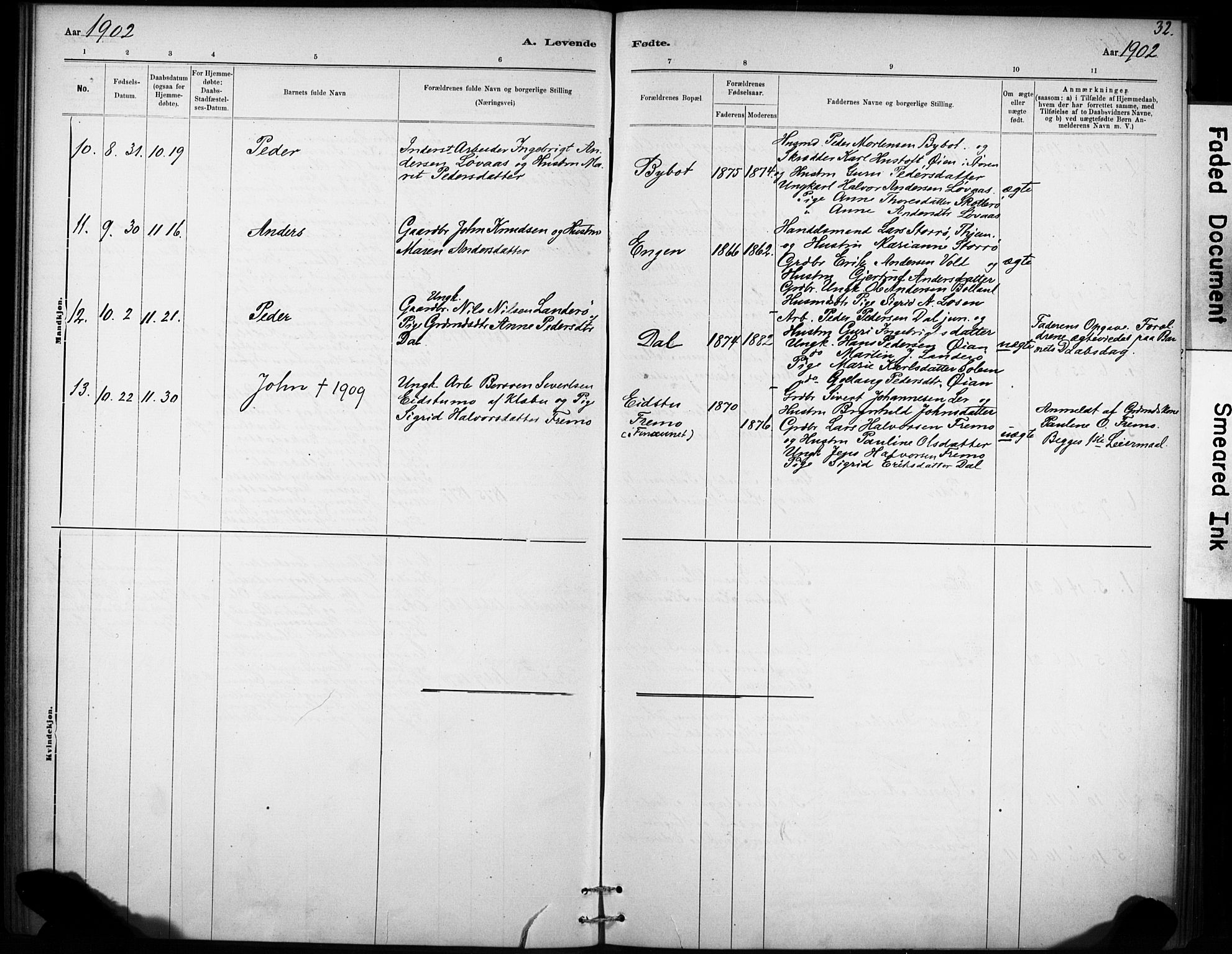 Ministerialprotokoller, klokkerbøker og fødselsregistre - Sør-Trøndelag, SAT/A-1456/693/L1119: Parish register (official) no. 693A01, 1887-1905, p. 32