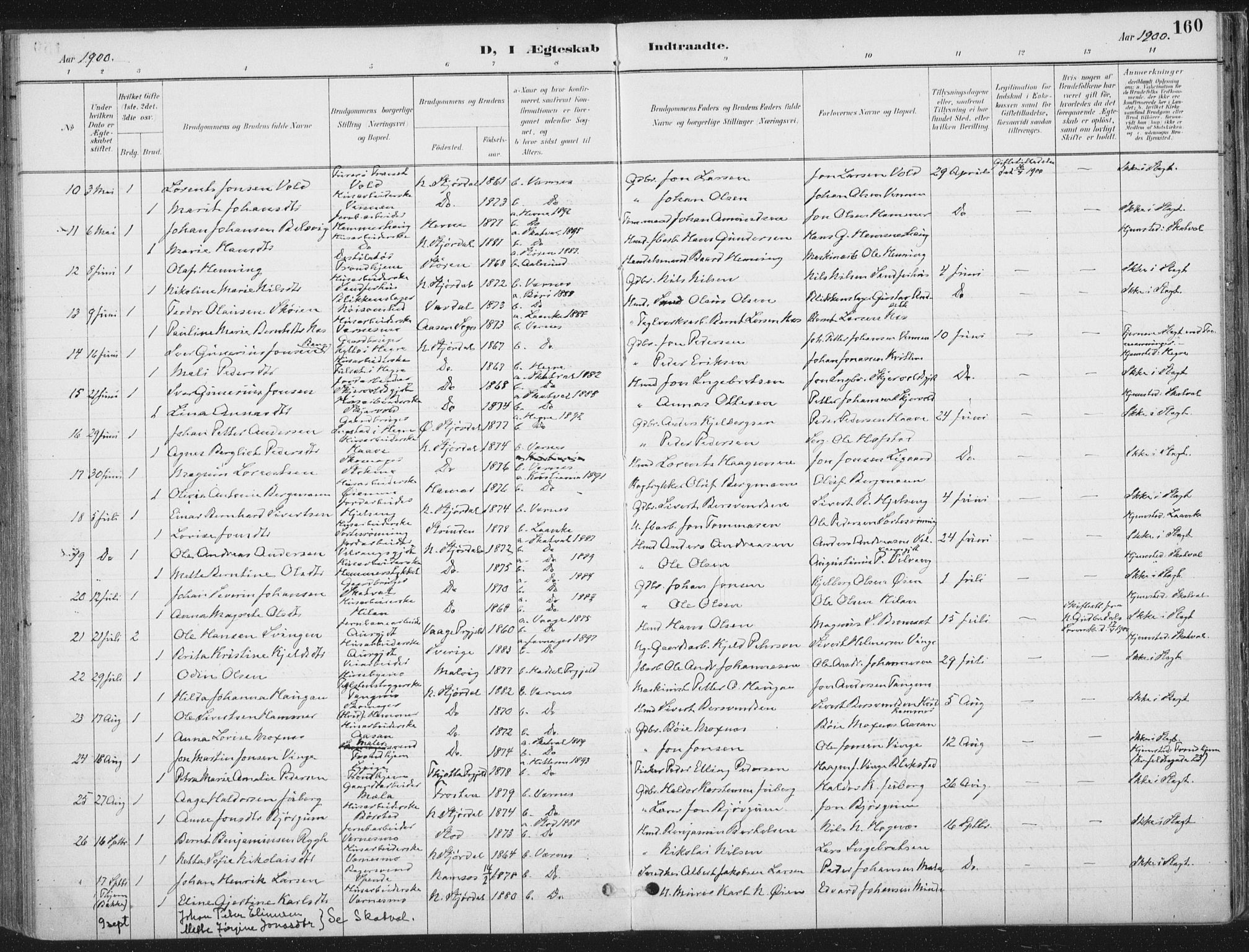 Ministerialprotokoller, klokkerbøker og fødselsregistre - Nord-Trøndelag, SAT/A-1458/709/L0082: Parish register (official) no. 709A22, 1896-1916, p. 160