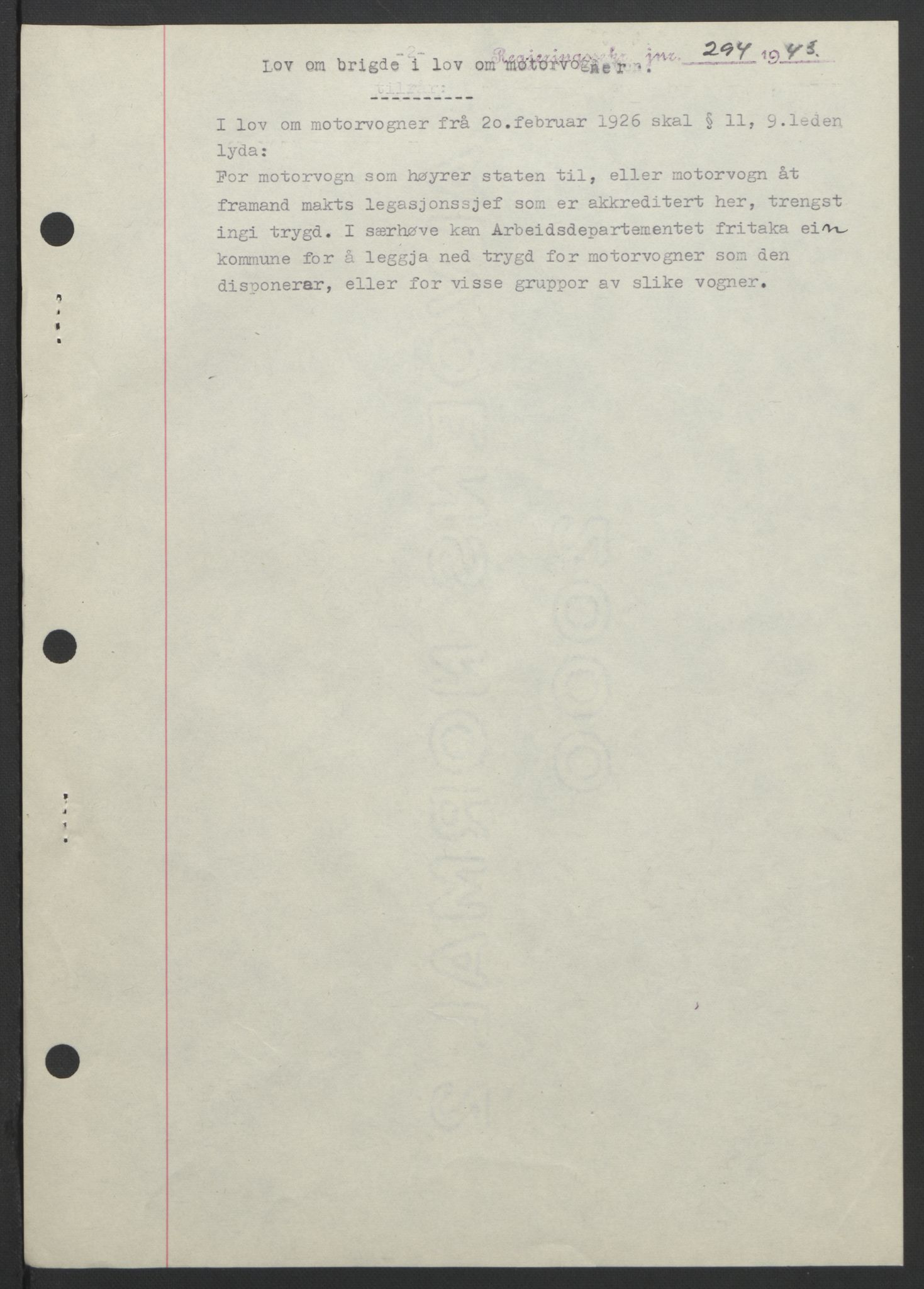 NS-administrasjonen 1940-1945 (Statsrådsekretariatet, de kommisariske statsråder mm), AV/RA-S-4279/D/Db/L0099: Lover, 1943, p. 560