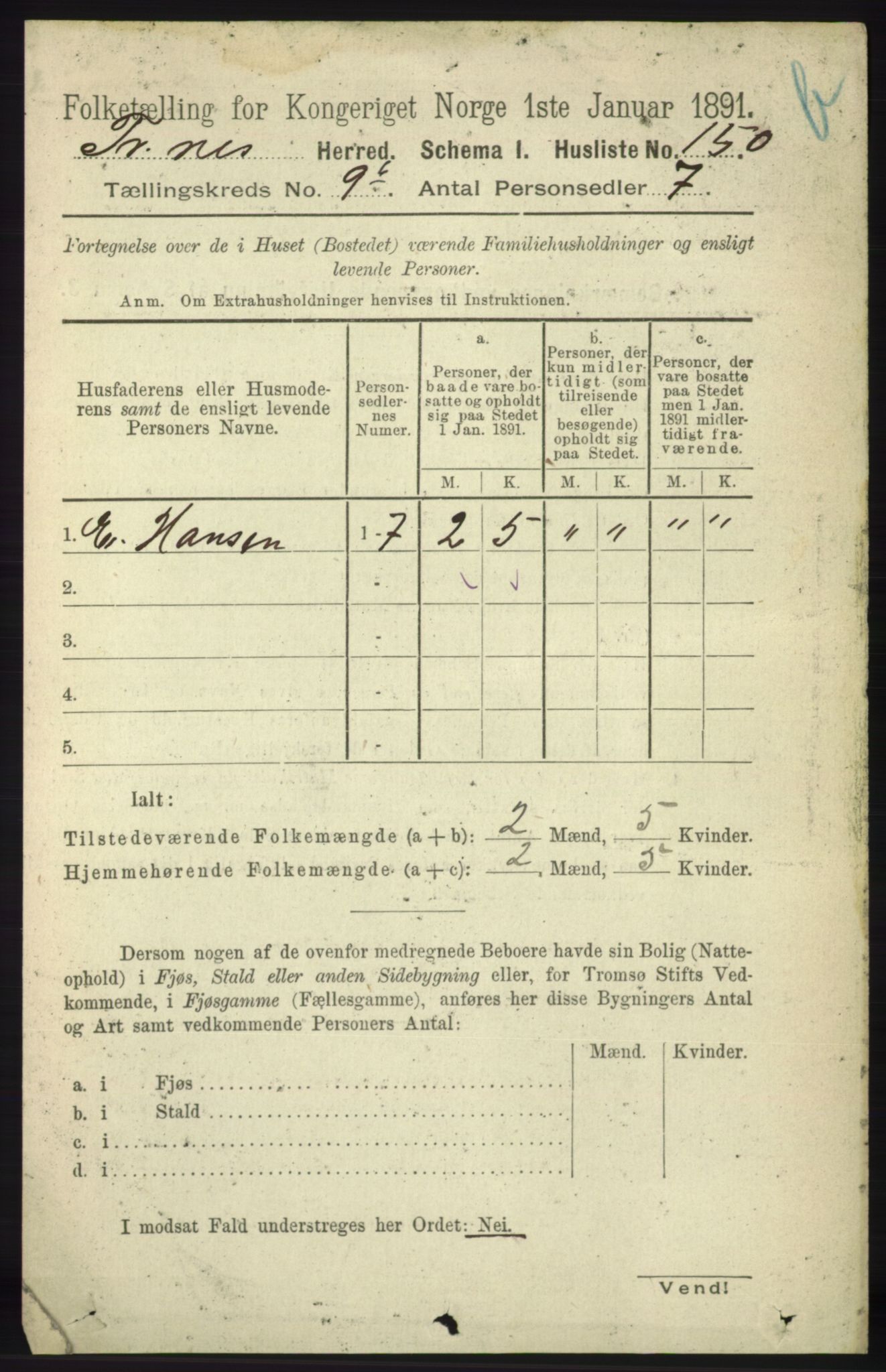 RA, 1891 census for 1914 Trondenes, 1891, p. 7205