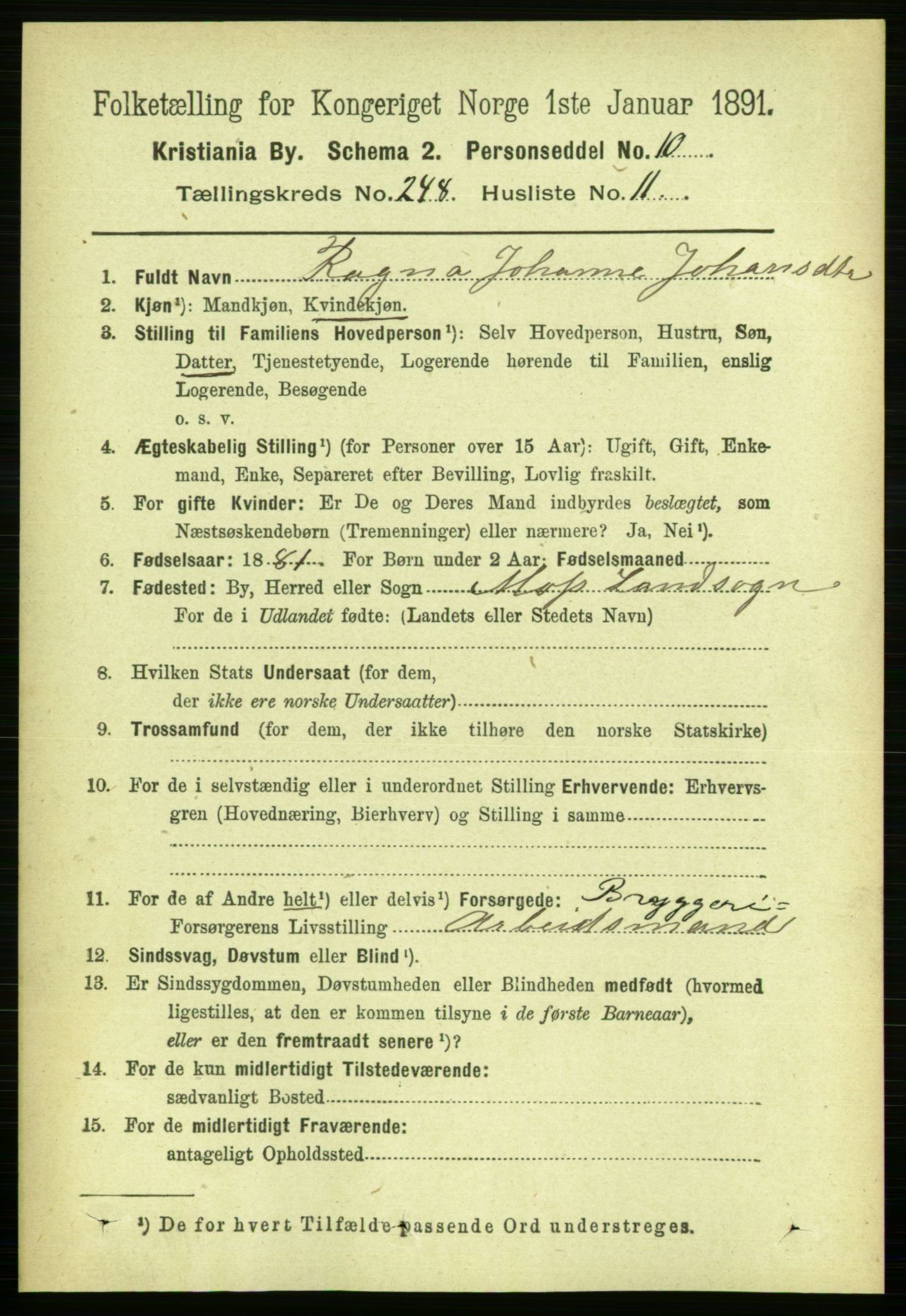 RA, 1891 census for 0301 Kristiania, 1891, p. 151581