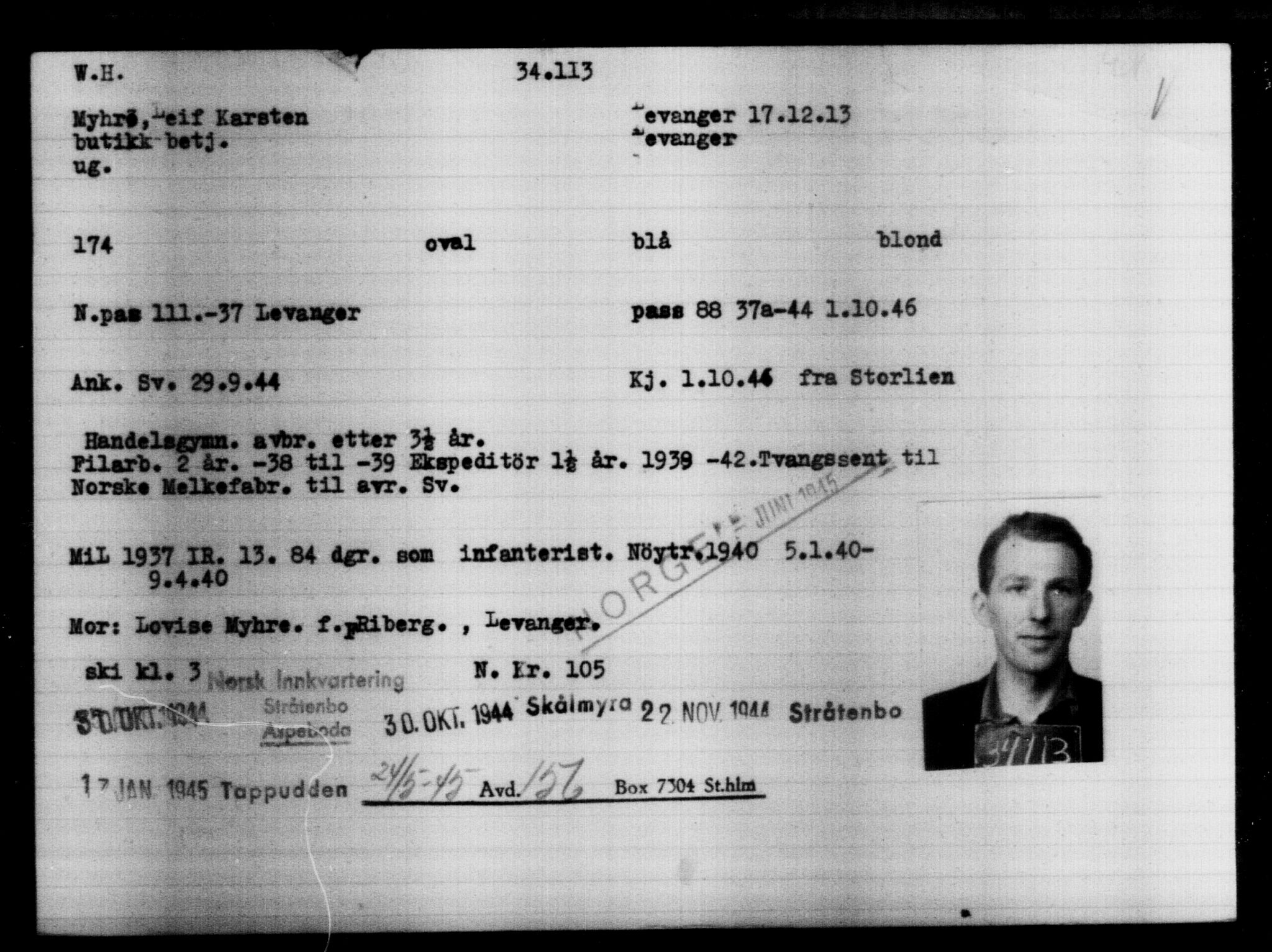 Utenriksstasjonene, Legasjonen i Stockholm, Flyktningkontoret, AV/RA-S-6753/V/Va/L0013: Kjesäterkartoteket, flyktninger med registreringsnr. 31500-34731, 1940-1945, p. 2758