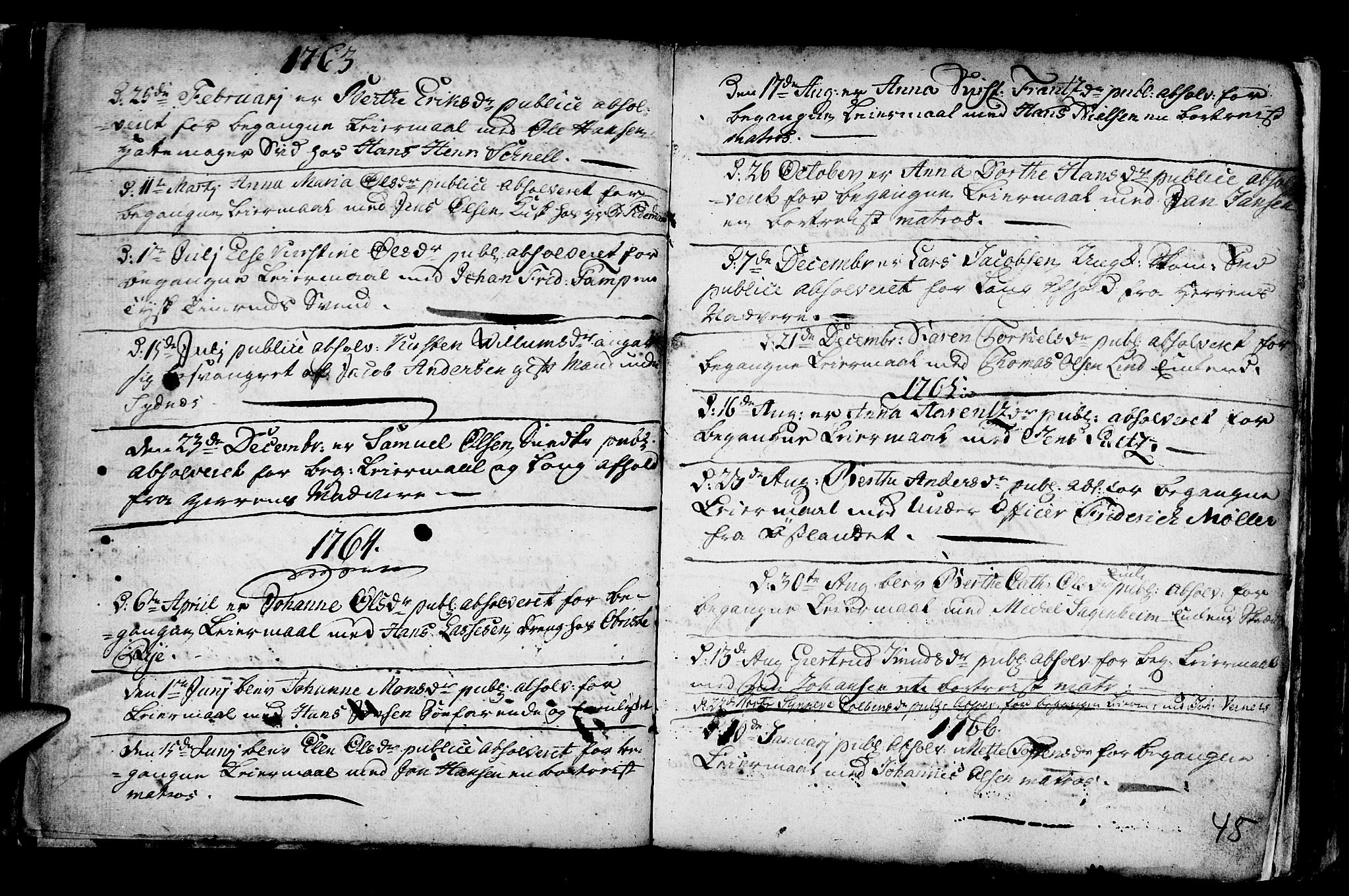 Nykirken Sokneprestembete, SAB/A-77101/H/Haa/L0001: Parish register (official) no. A 1, 1668-1820, p. 45