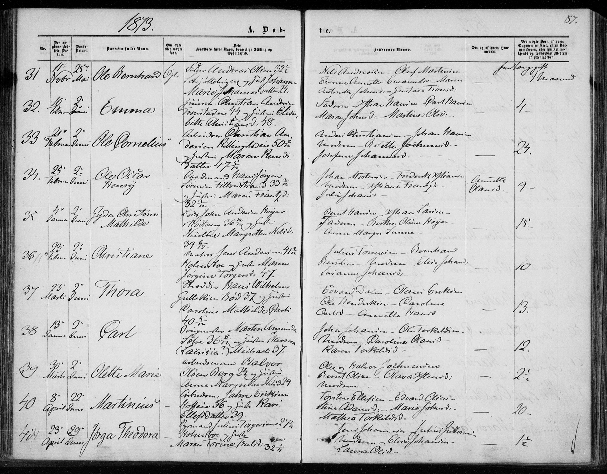 Hurum kirkebøker, AV/SAKO-A-229/F/Fa/L0012: Parish register (official) no. 12, 1861-1875, p. 87