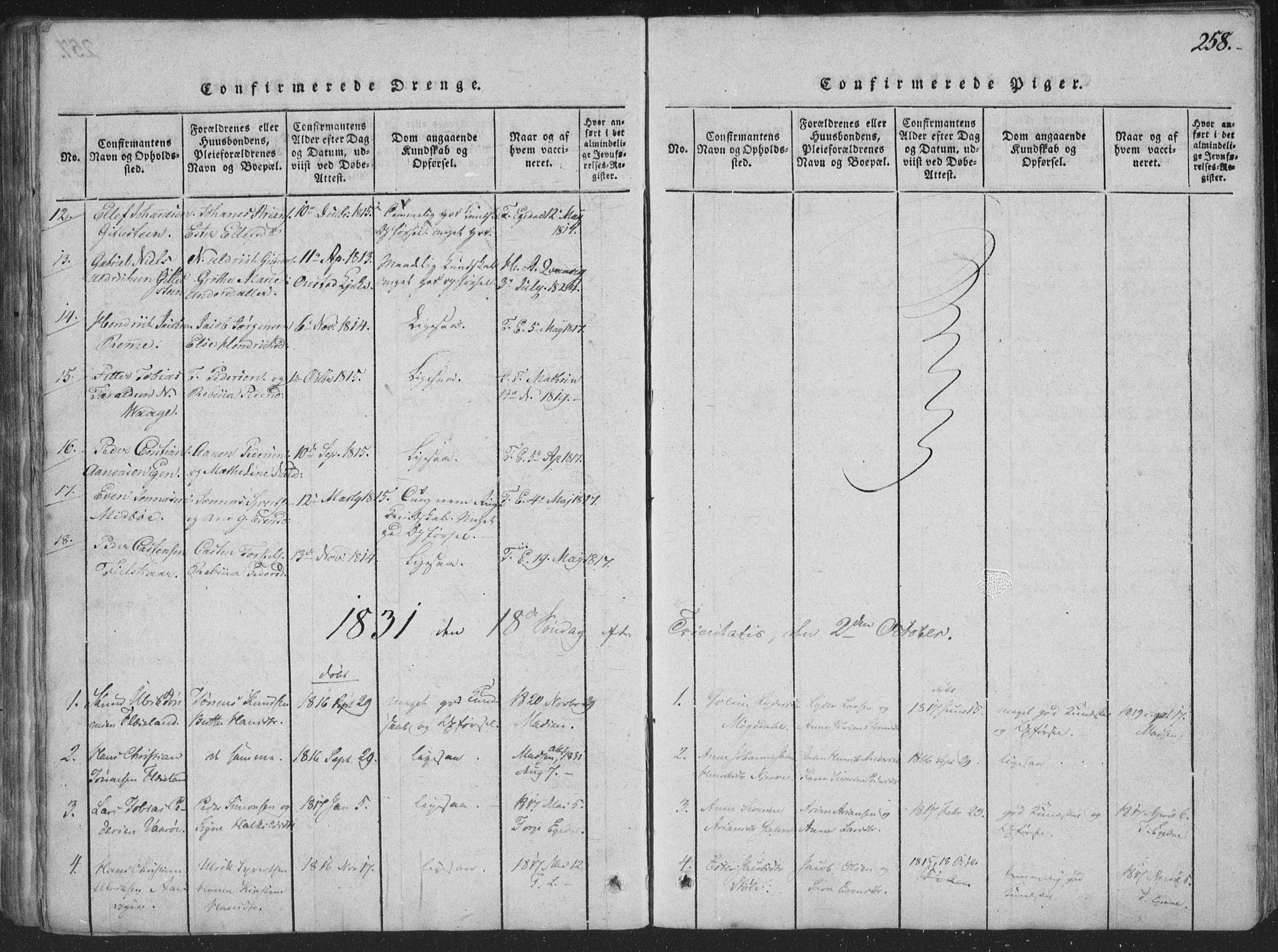 Sør-Audnedal sokneprestkontor, AV/SAK-1111-0039/F/Fa/Faa/L0001: Parish register (official) no. A 1, 1816-1848, p. 258