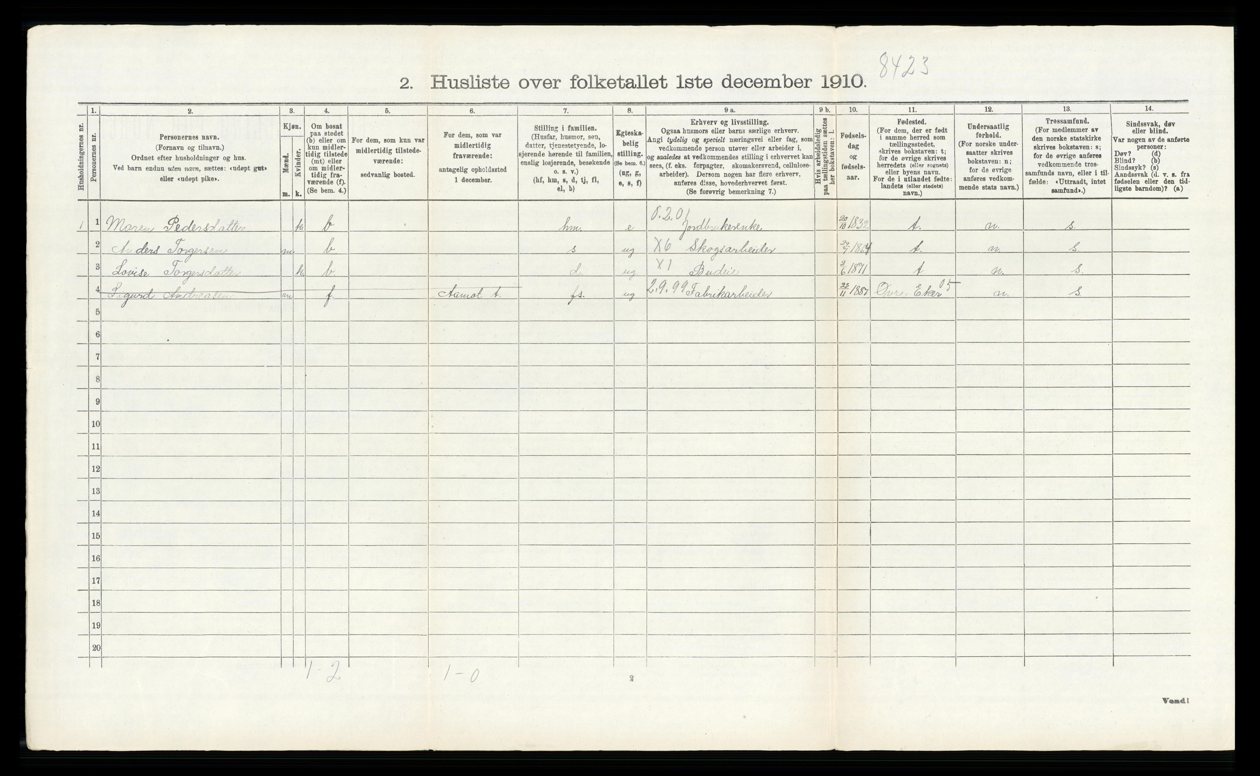 RA, 1910 census for Modum, 1910, p. 3111