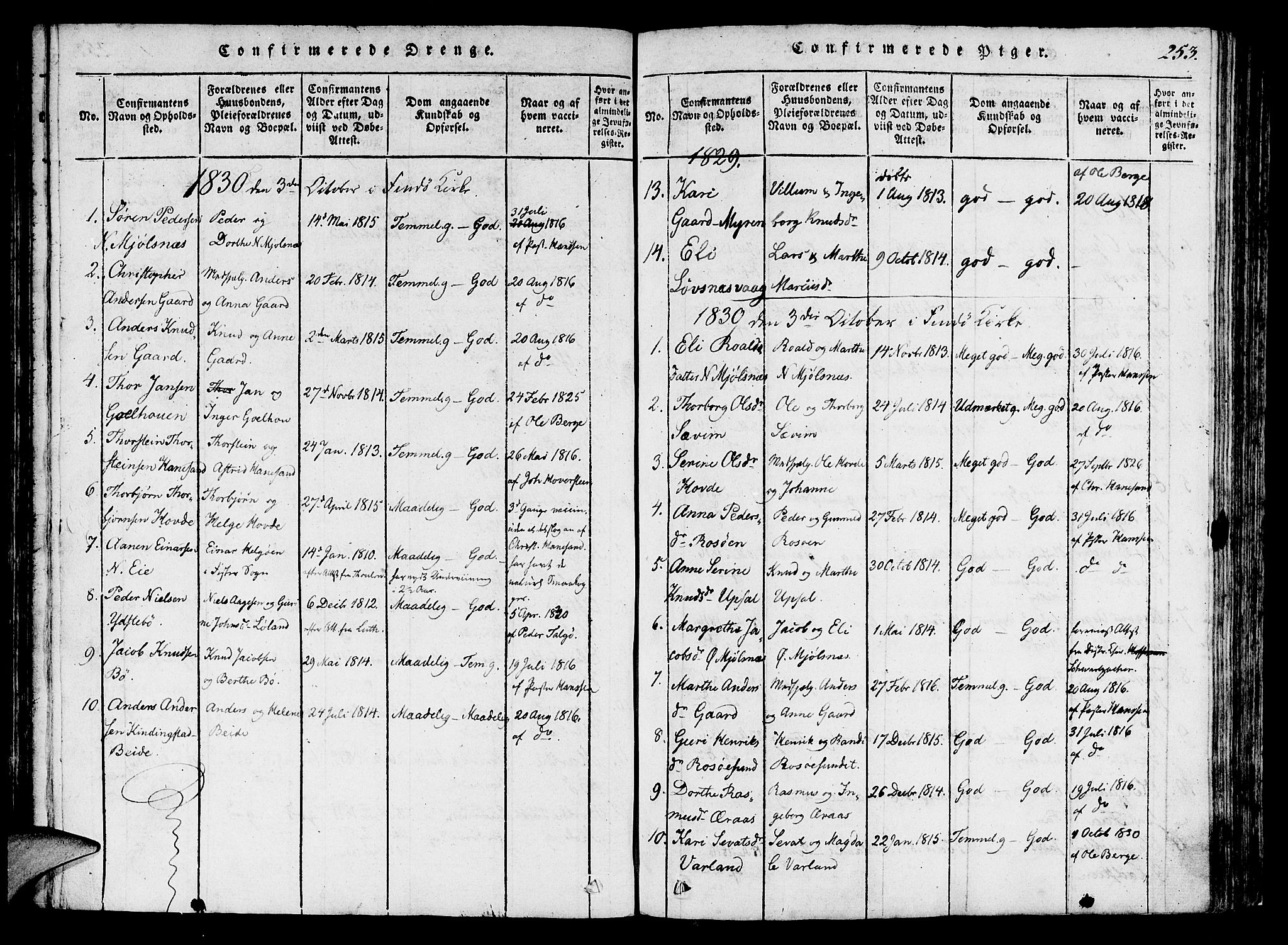 Finnøy sokneprestkontor, SAST/A-101825/H/Ha/Haa/L0006: Parish register (official) no. A 6, 1816-1846, p. 253