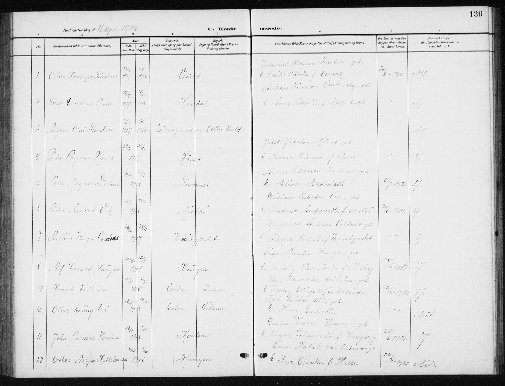 Ministerialprotokoller, klokkerbøker og fødselsregistre - Møre og Romsdal, AV/SAT-A-1454/504/L0061: Parish register (copy) no. 504C03, 1902-1940, p. 136